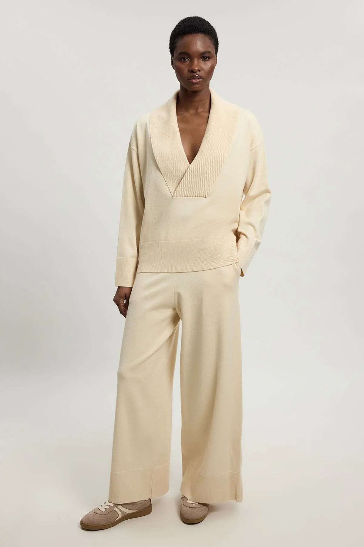 Wool Look Pocket Detail Knit Trousers - 1