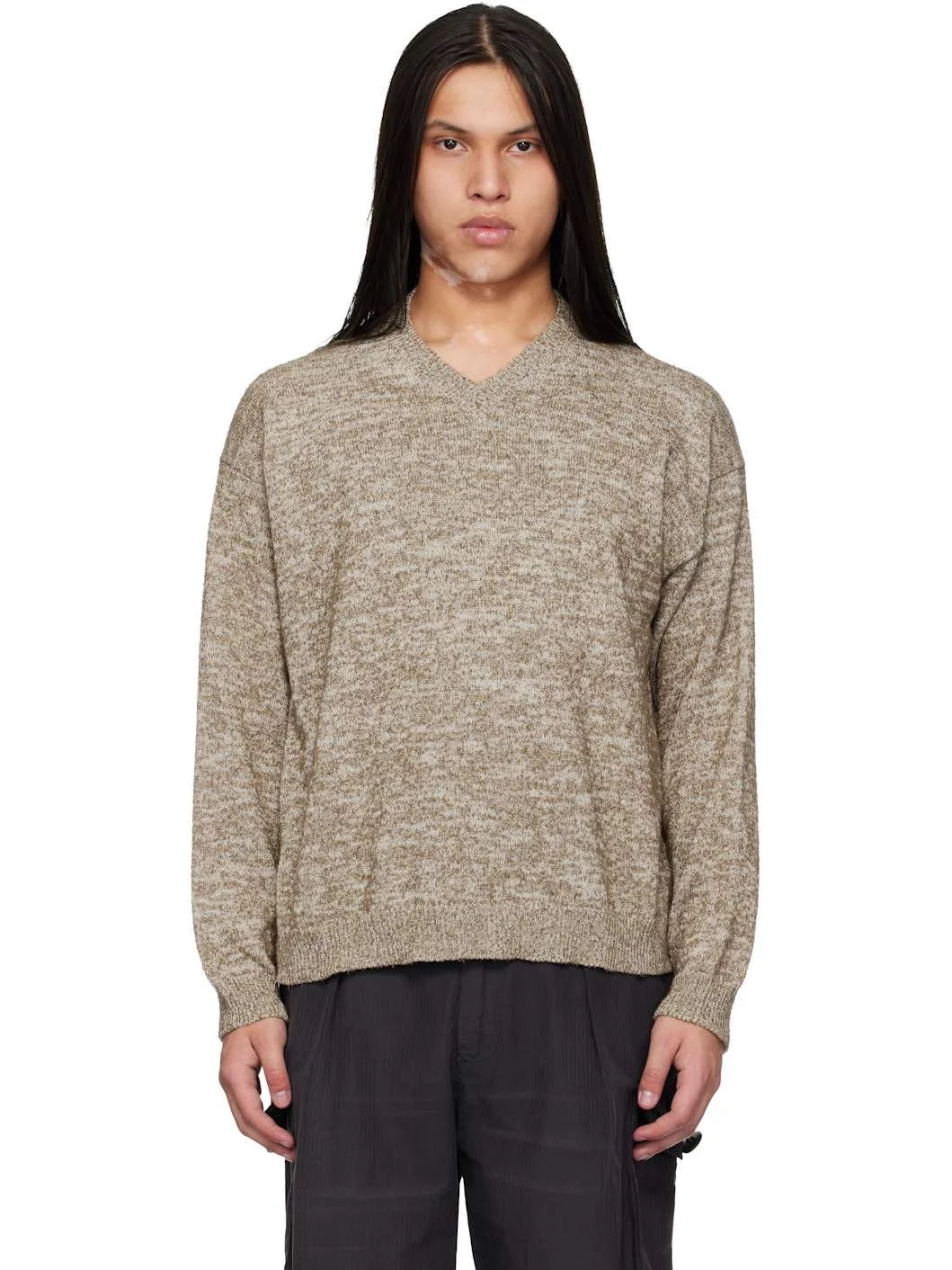 Brown V-neck Sweater - 1