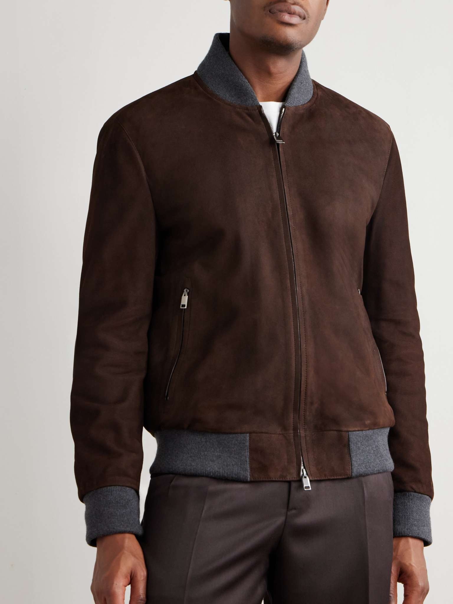 Wool-Trimmed Suede Bomber Jacket - 3