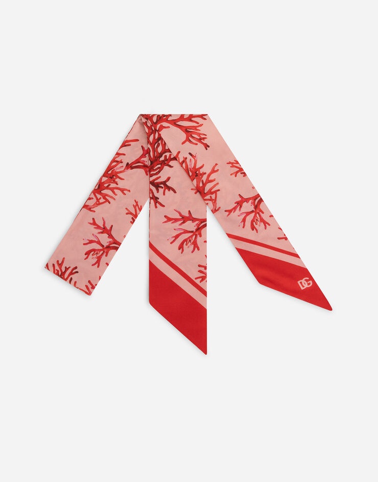Coral-print silk scarf with pink background - 1