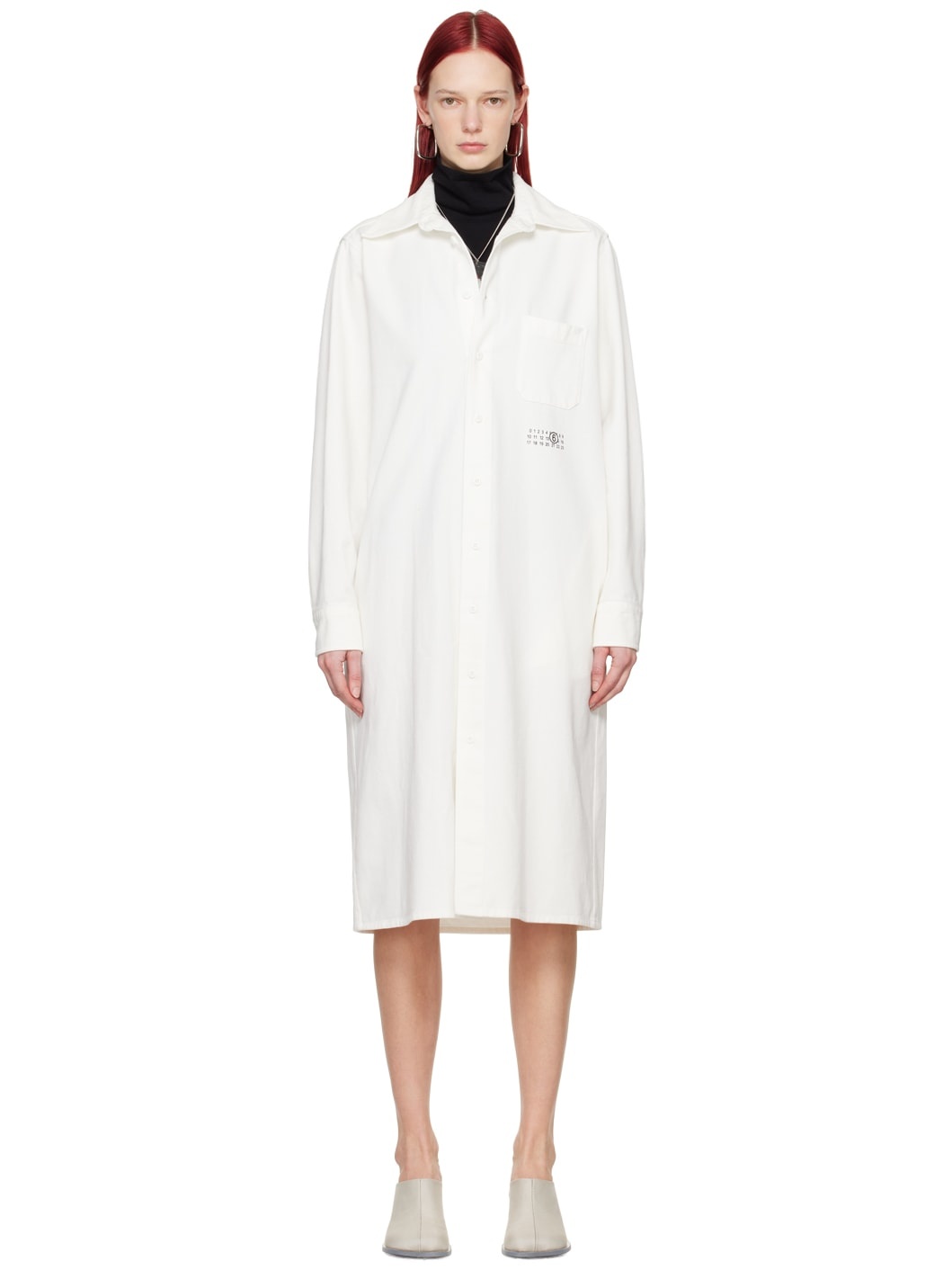 White Print Denim Maxi Dress - 1