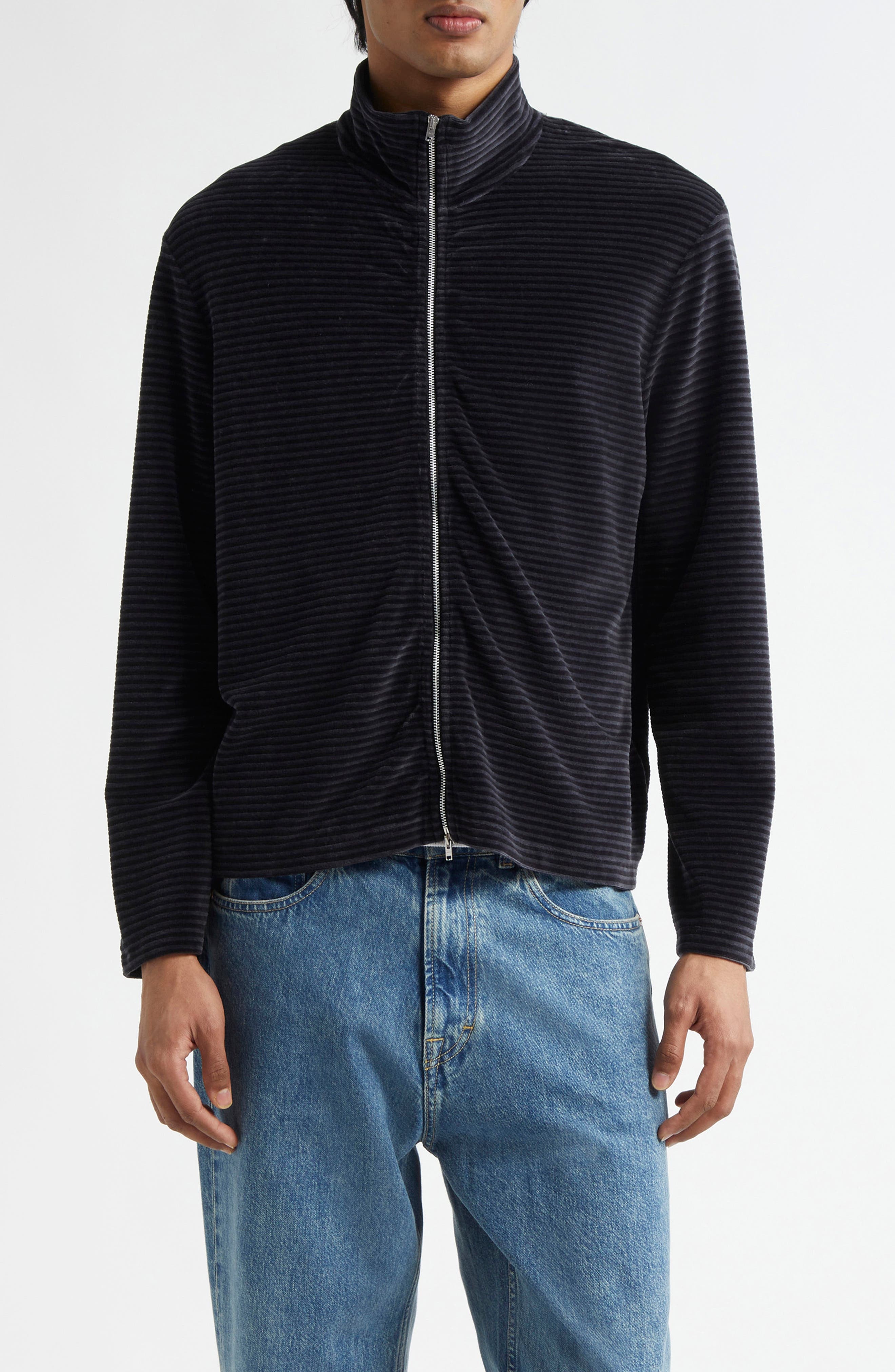 OUR LEGACY Phantom Stripe Shrunken Velour Zip Jacket in Phantom Stripe Velour at Nordstrom - 1