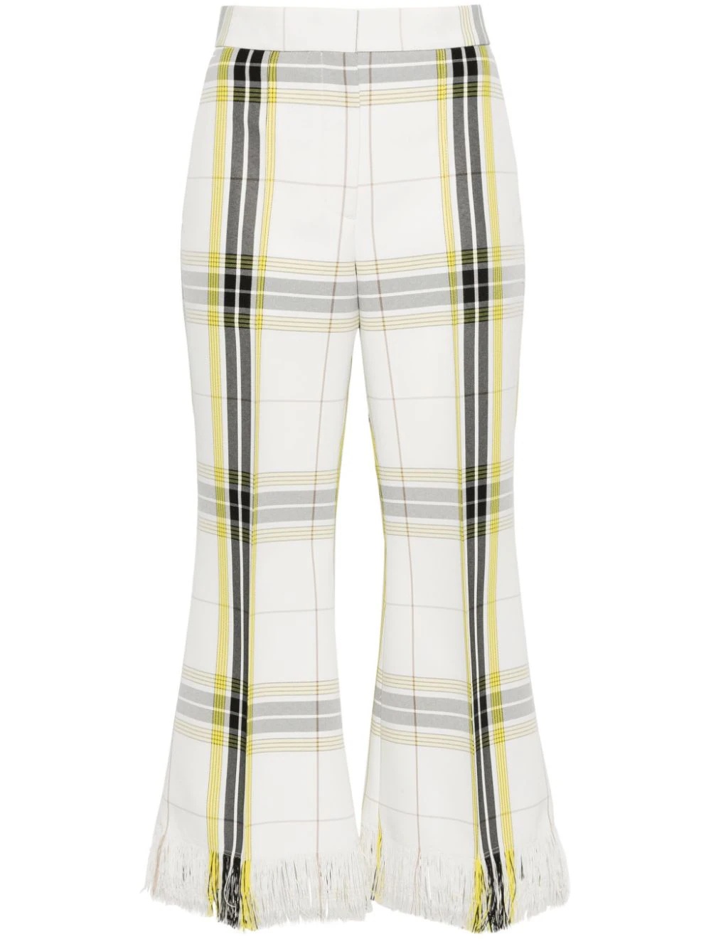 White Yellow Checkered Cropped Pants - 1