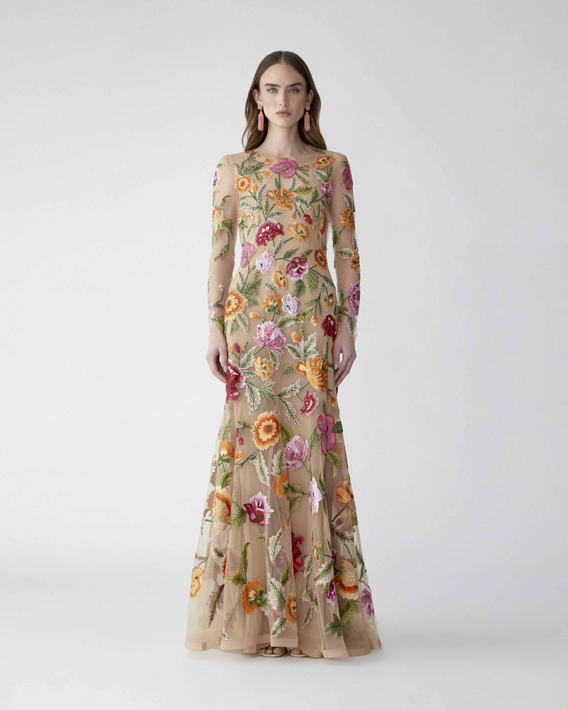 CAROLINA HERRERA Floral-Embroidered Tulle Gown outlook