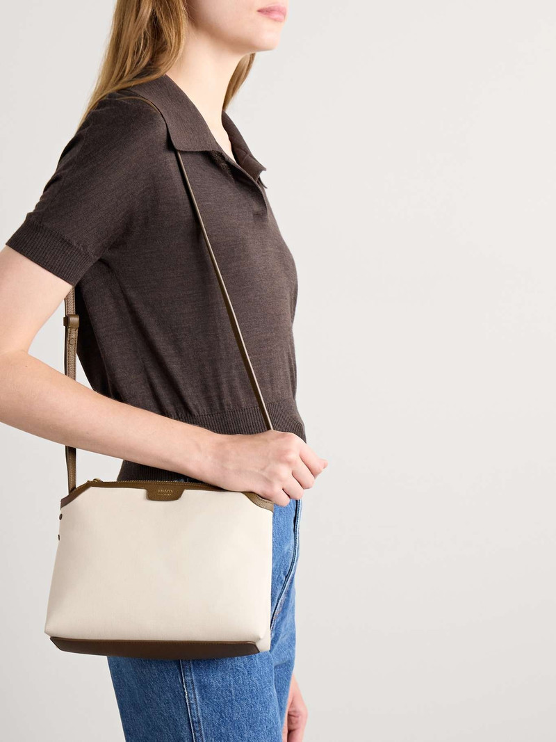 KHAITE Lina medium textured leather-trimmed canvas shoulder bag outlook