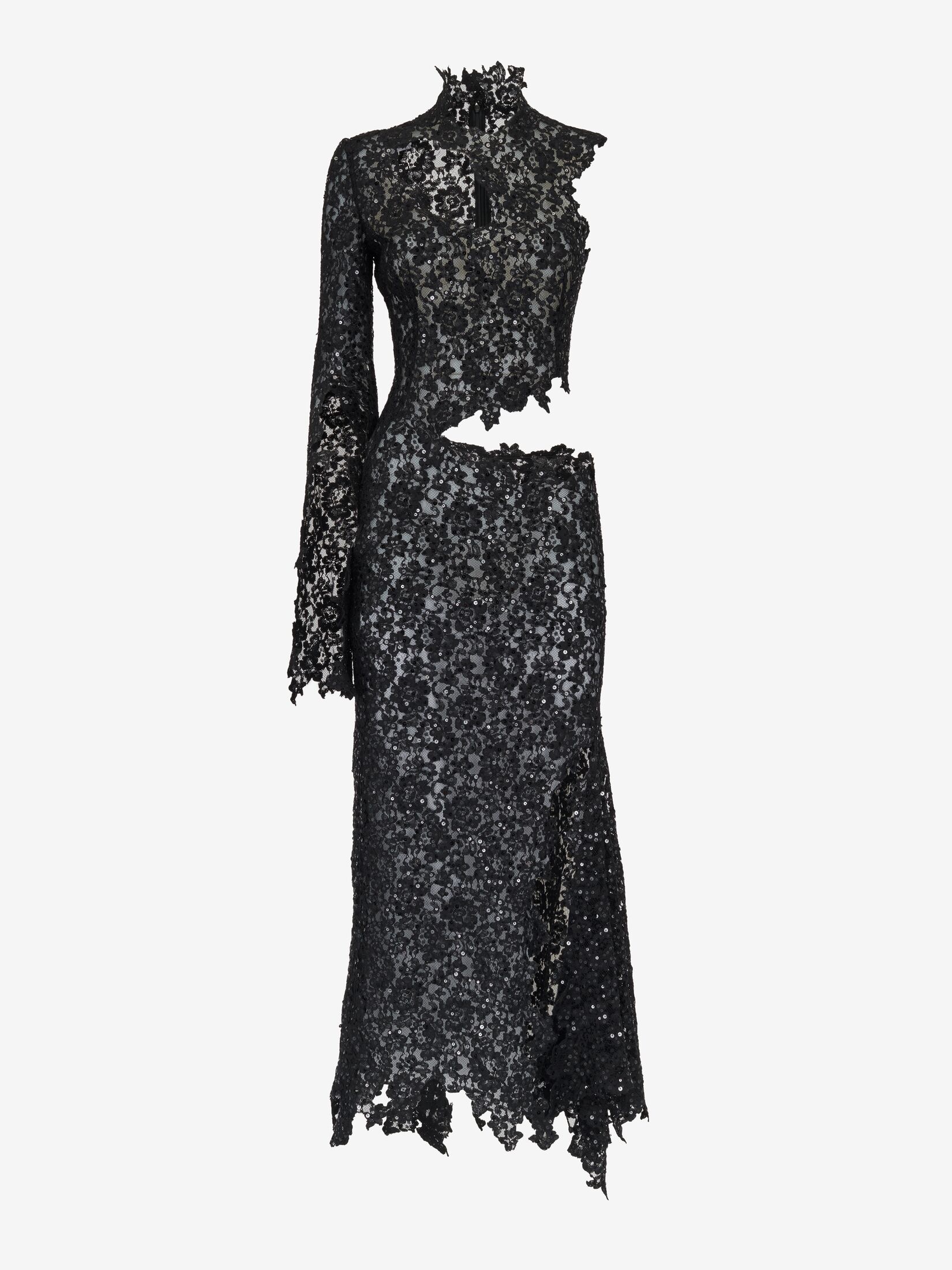 Women's Asymmetric Cut-out Lace Dress in Black - 1