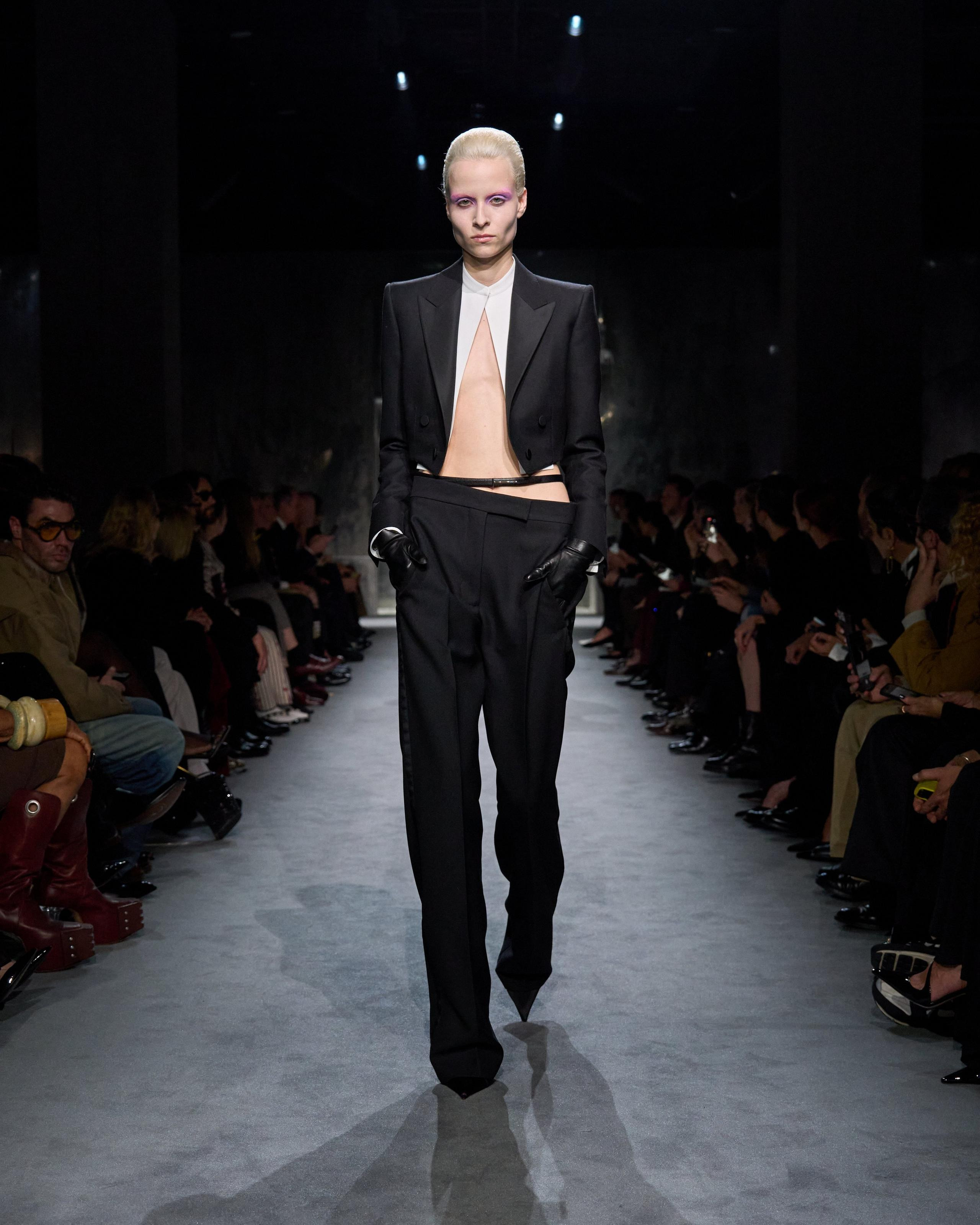 WOOL SILK BLEND DOUBLE BREASTED CROPPED TUXEDO JACKET - 6