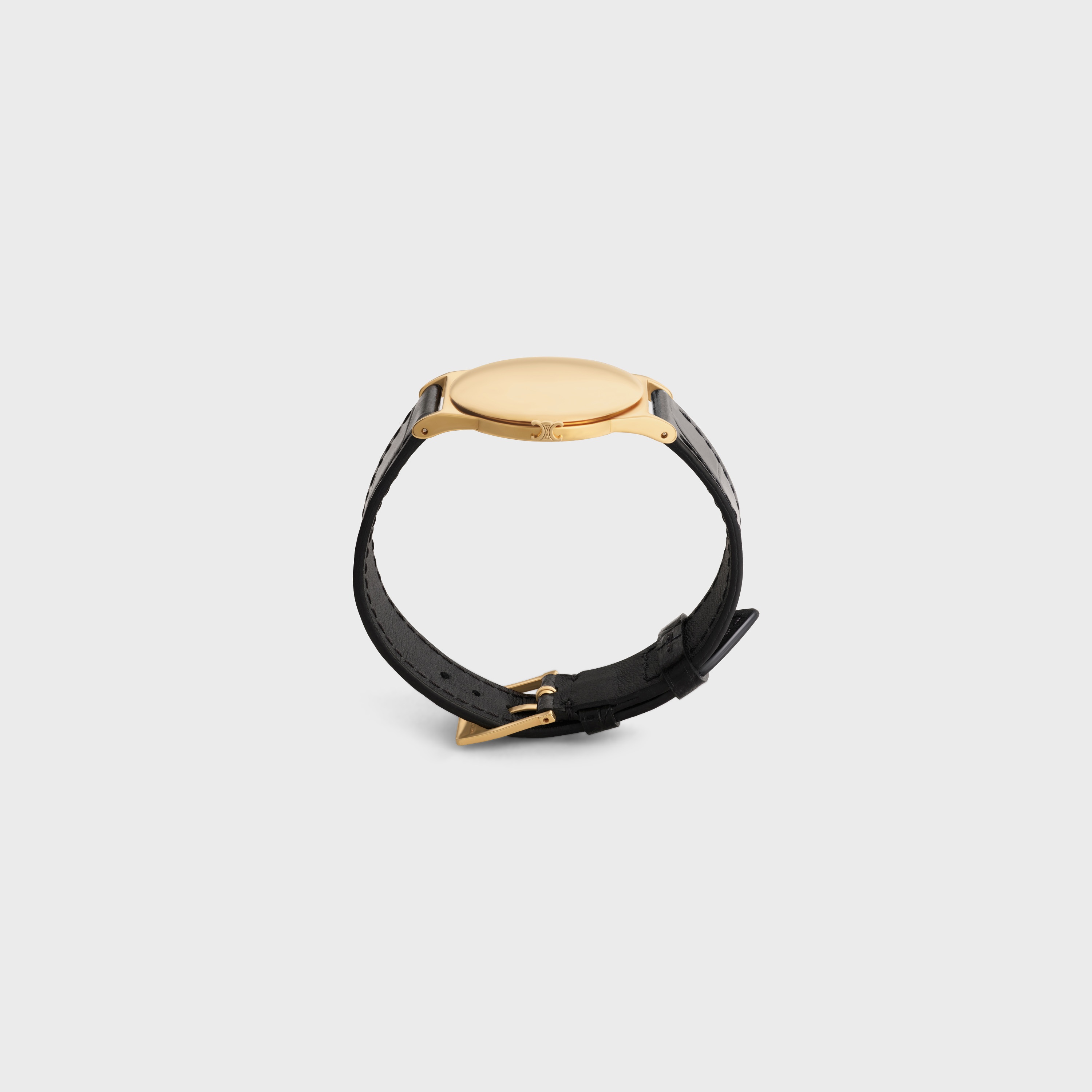 CELINE CONTRETEMPS BRACELET IN BRASS WITH GOLD FINISH AND BLACK CALFSKIN - 2