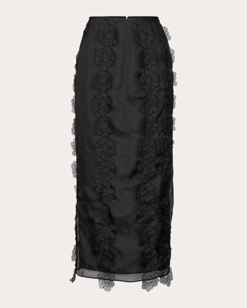 Olympia Floral-Appliquéd Midi Skirt - 1