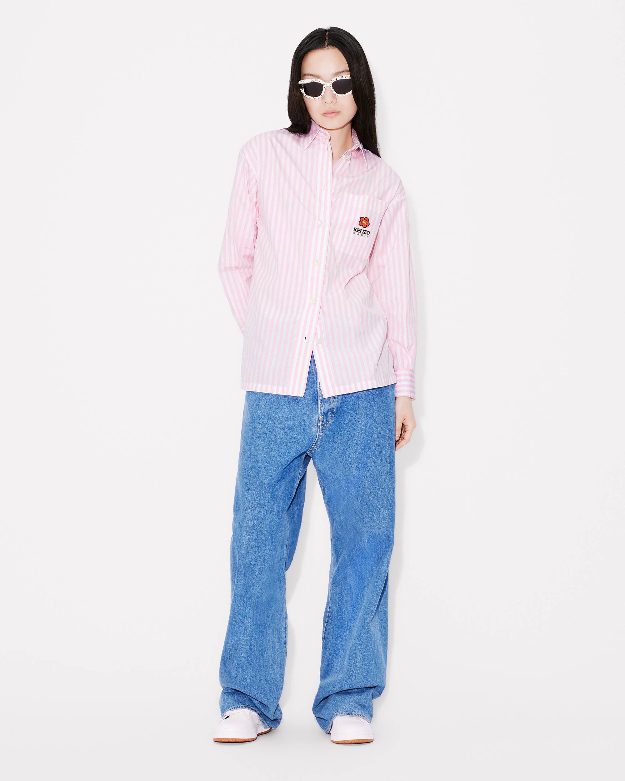 'Boke Flower' oversized striped shirt with embroidery - 4