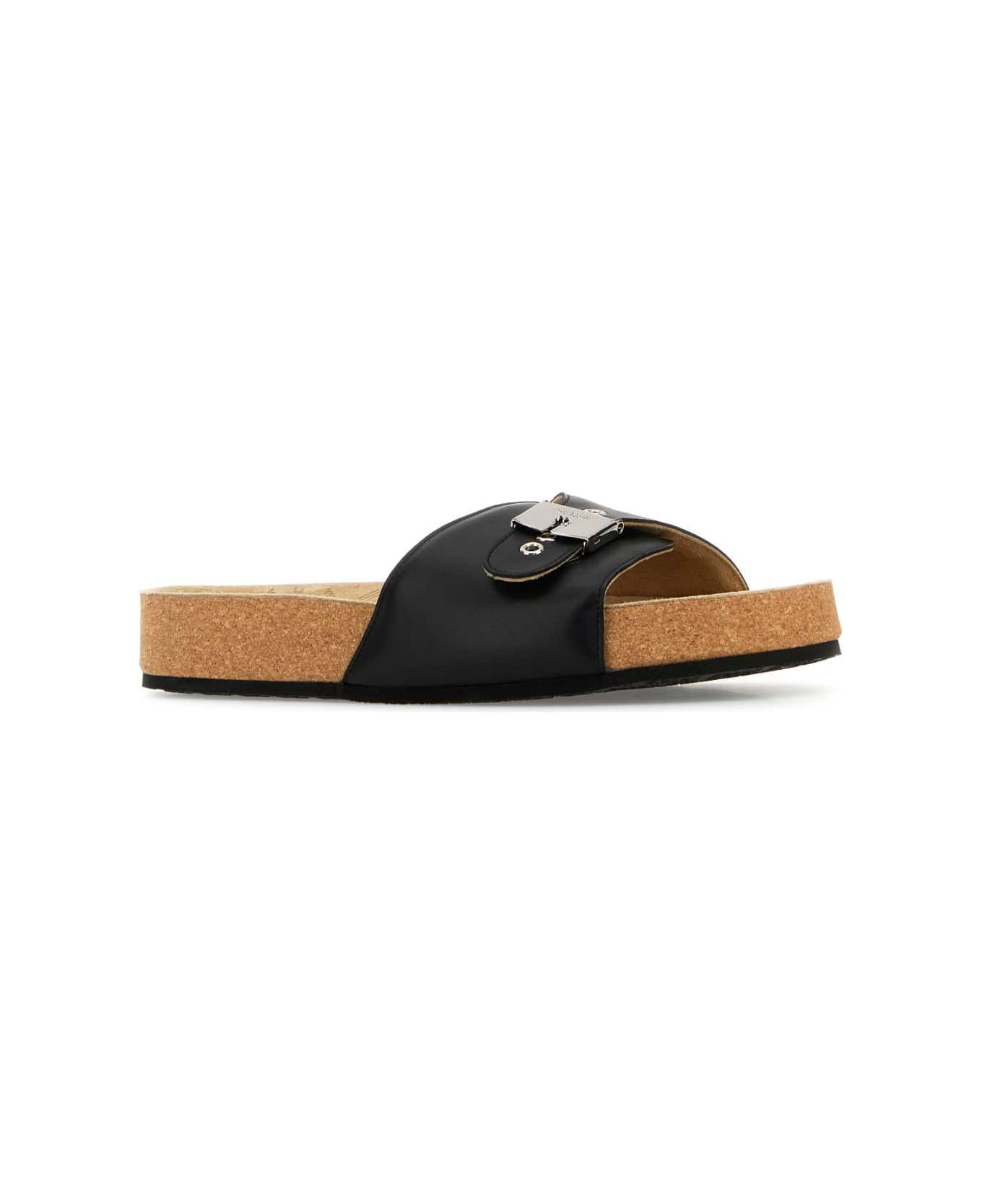 Black Leather Balenciaga X Sholl Slippers - 2