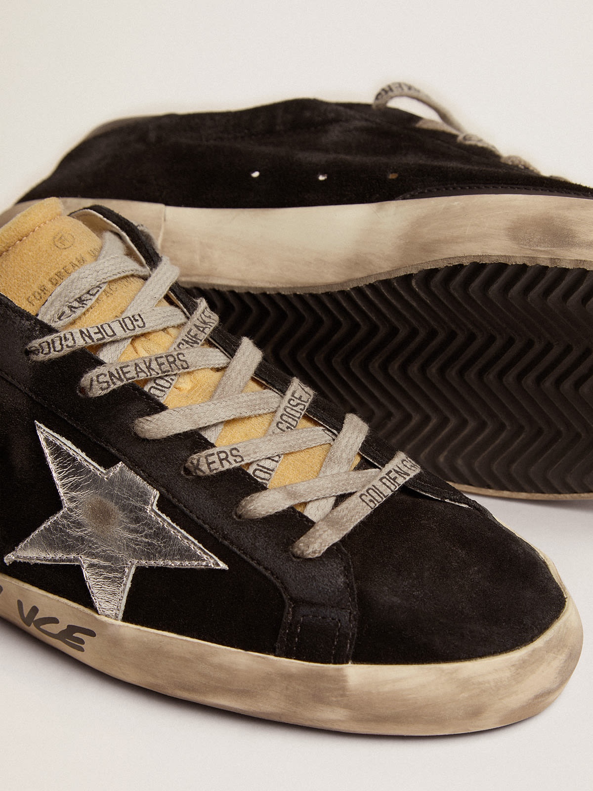 Men's Super-Star in black suede with silver laminated leather star - 4