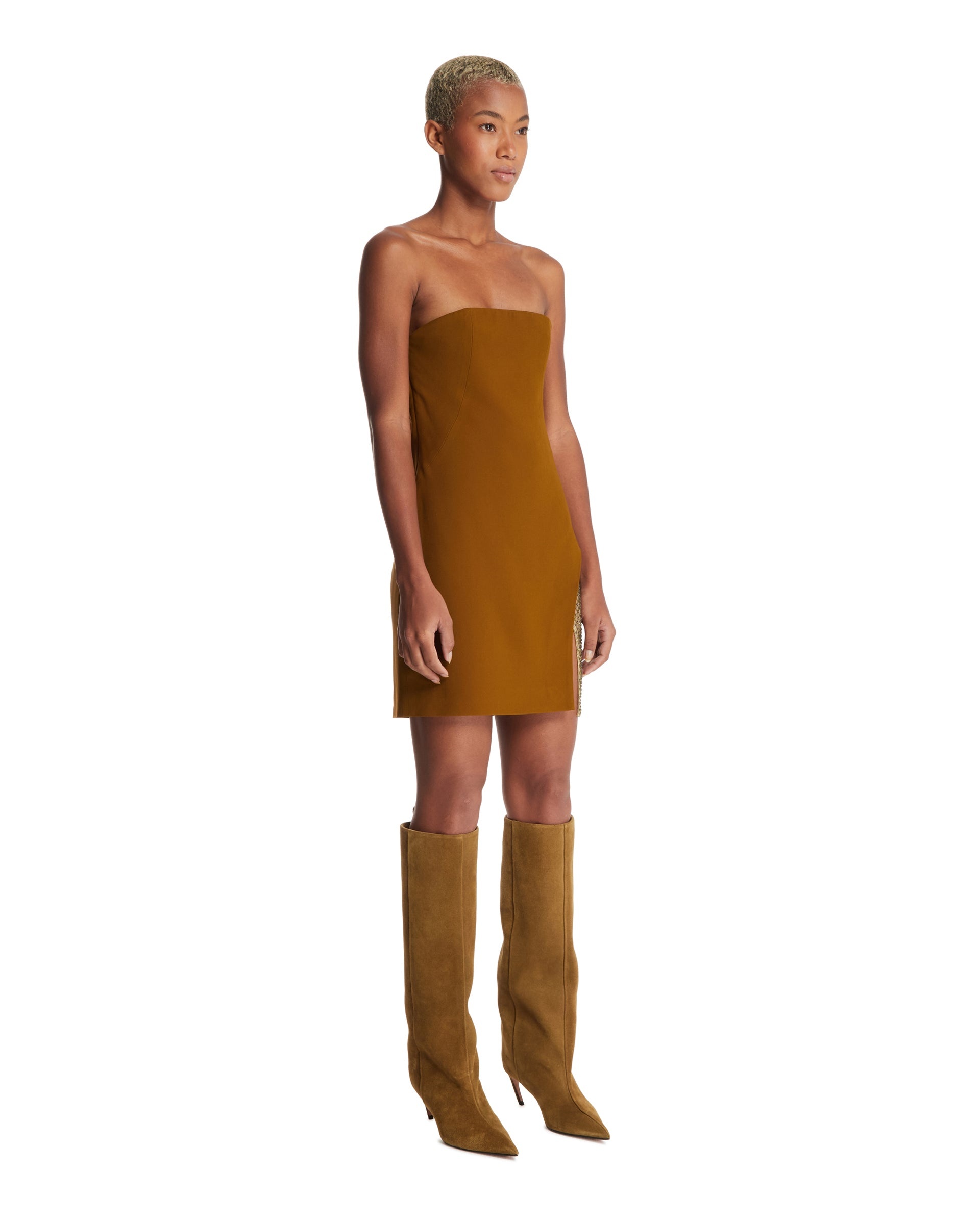 Brown Strapless Mini Dress - 4