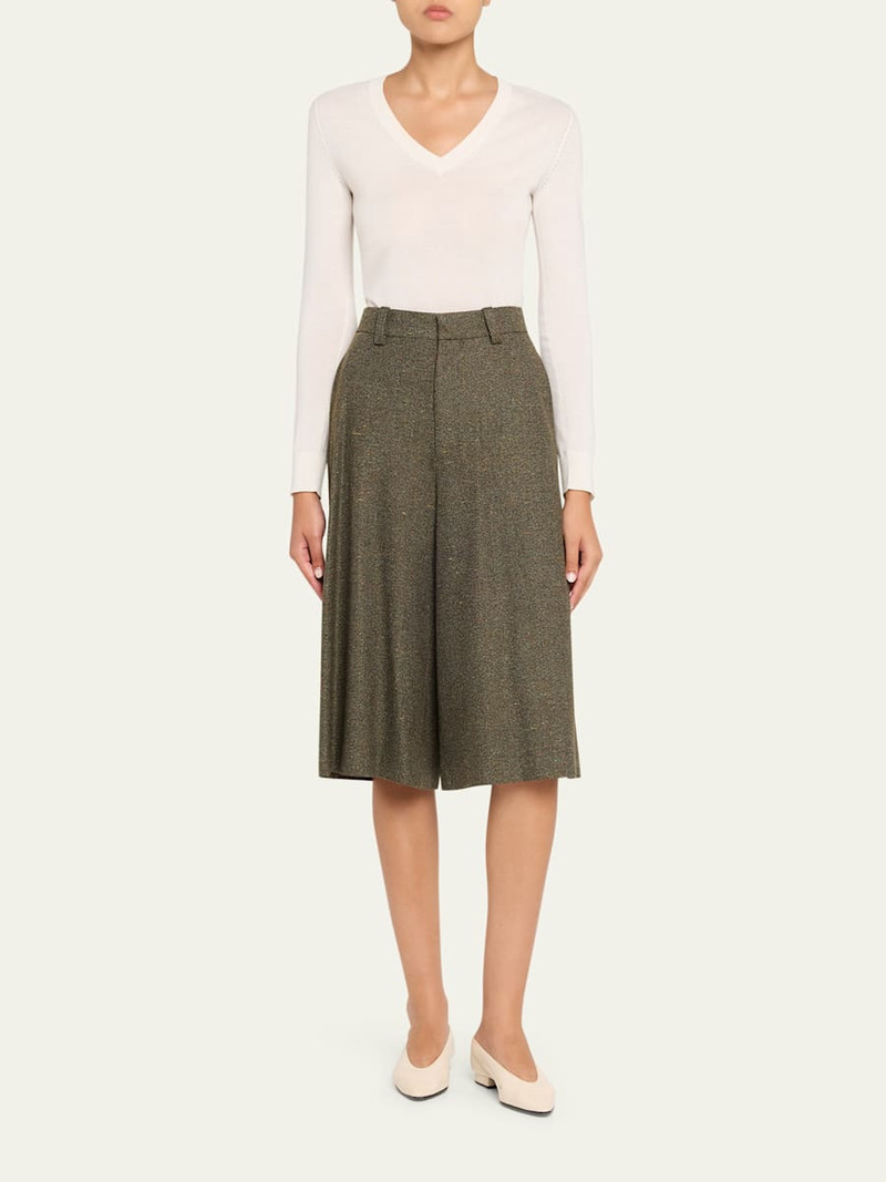 Loro Piana Drake Cashmere-Wool Wide-Leg Bermuda Trousers outlook