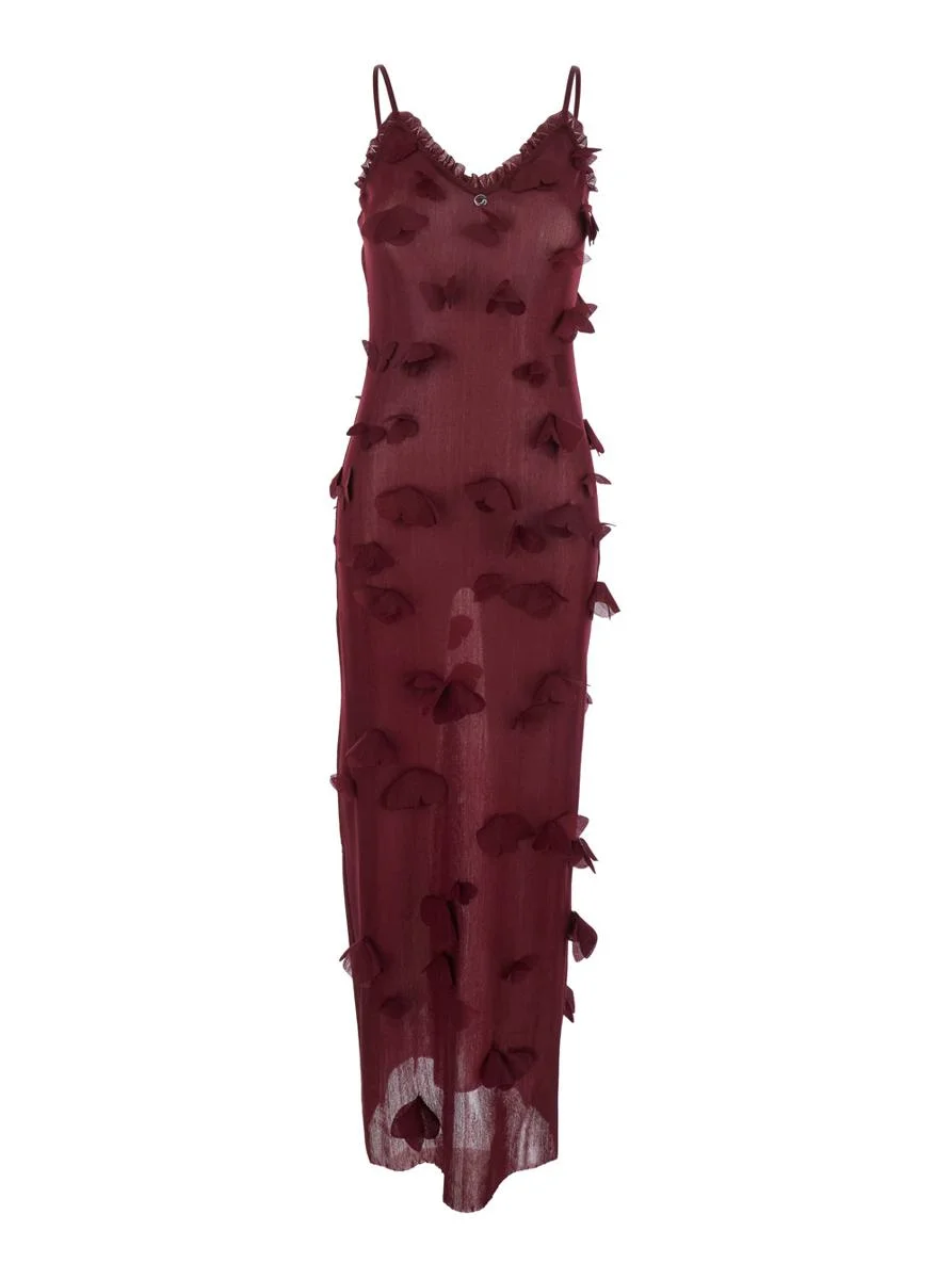 Coperni Red Sleeveless Midi Dress With V Neck And Butterfly Embellishments In Tech Fabric Woman - 1