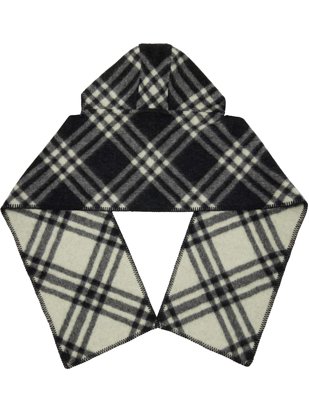 Black & Off-White Check Hooded Scarf - 2