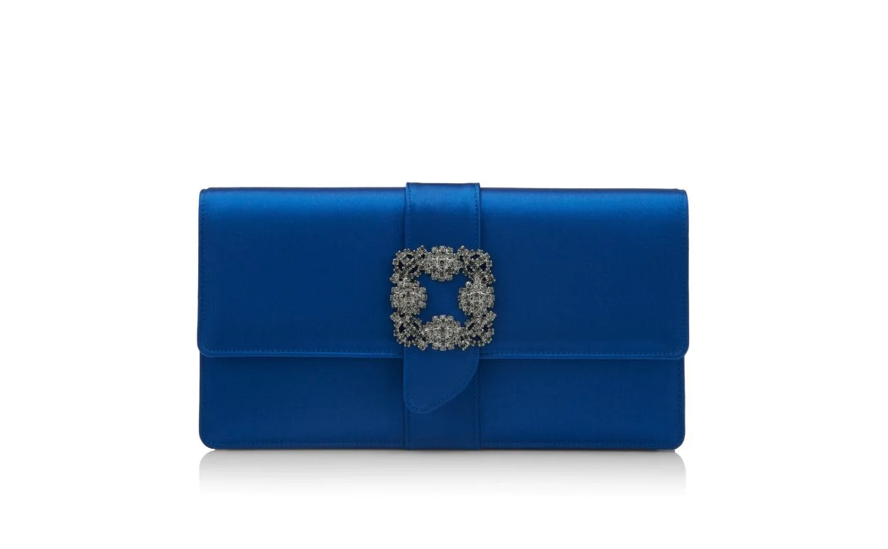 Blue Satin Jewel Buckle Clutch - 1