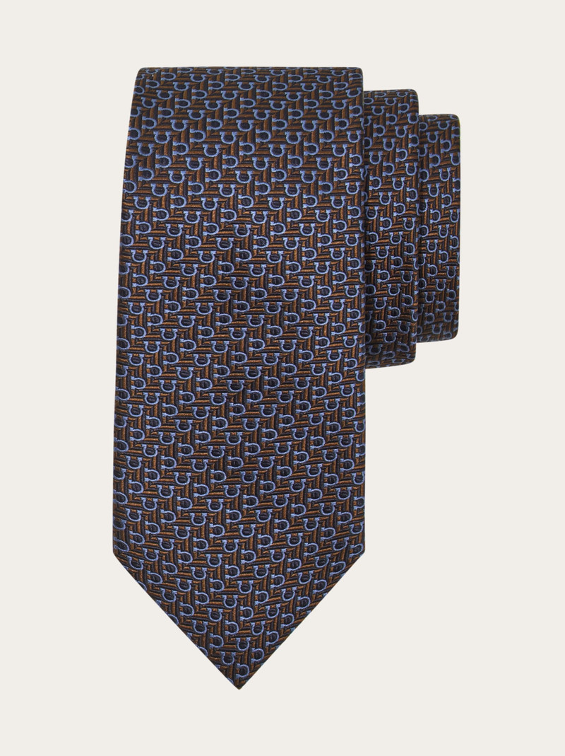 Jacquard tie with diagonal Gancini - 1
