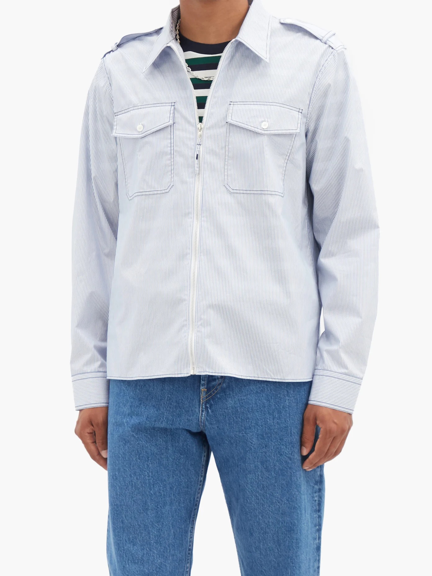 Zip-through striped cotton-poplin overshirt - 2