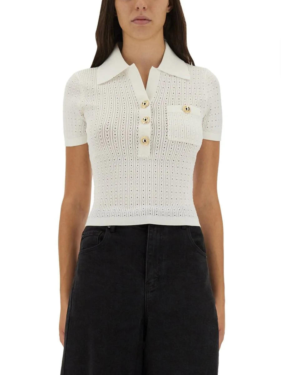 Self-Portrait Perforated Knit Top - 1