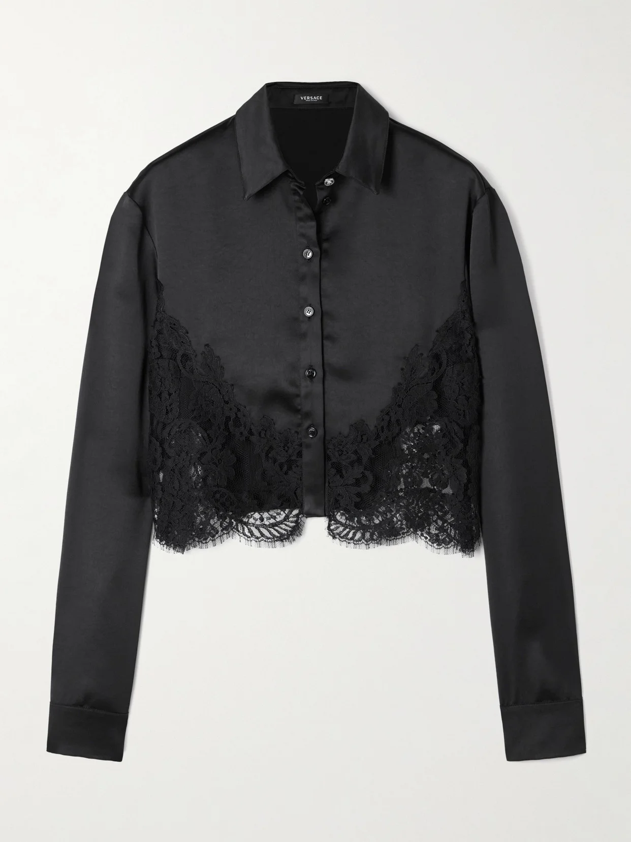 Lace-trimmed Satin Shirt - 1