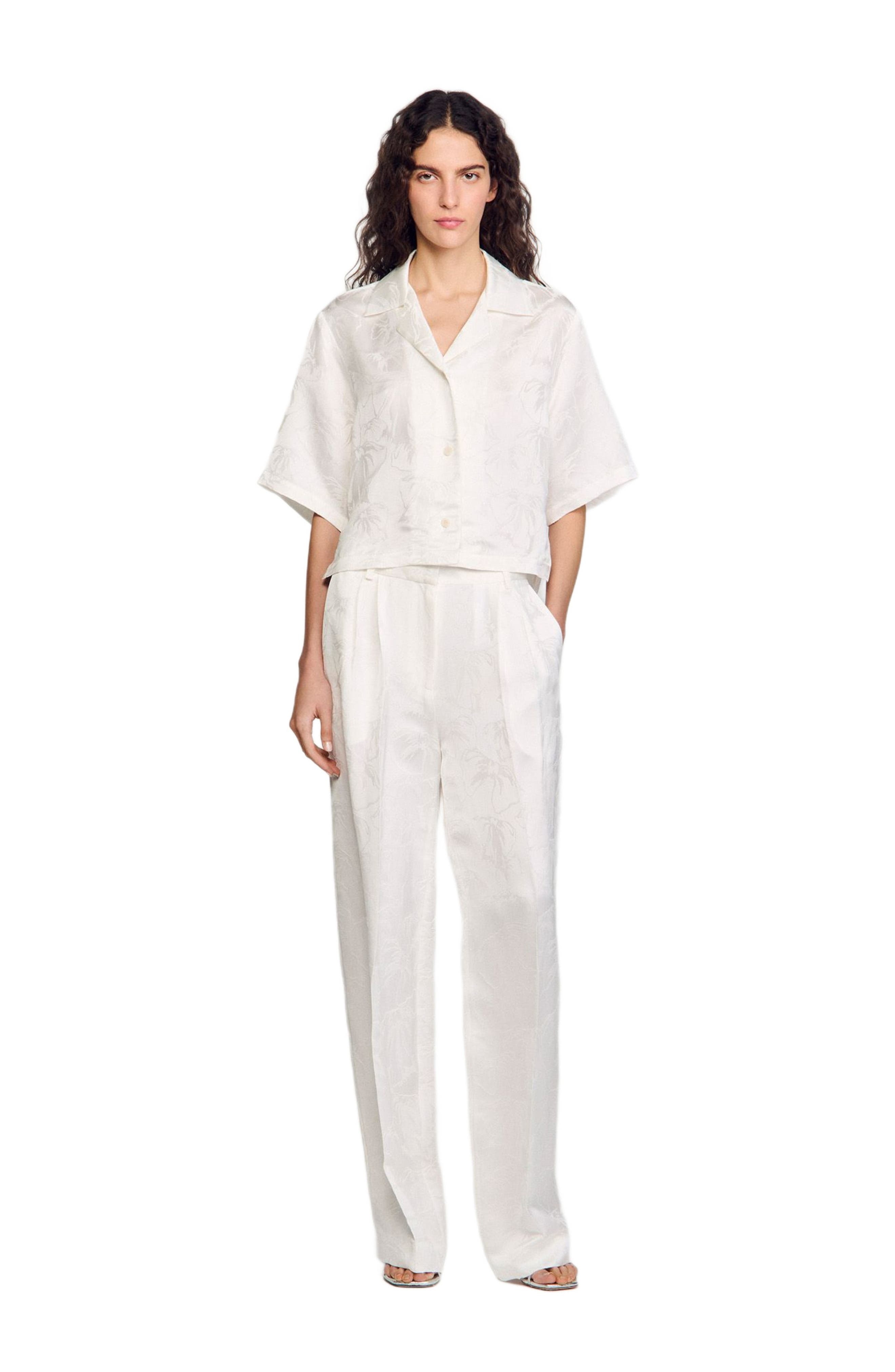 SANDRO Cropped shirt with jacquard flowers in White at Nordstrom - 6