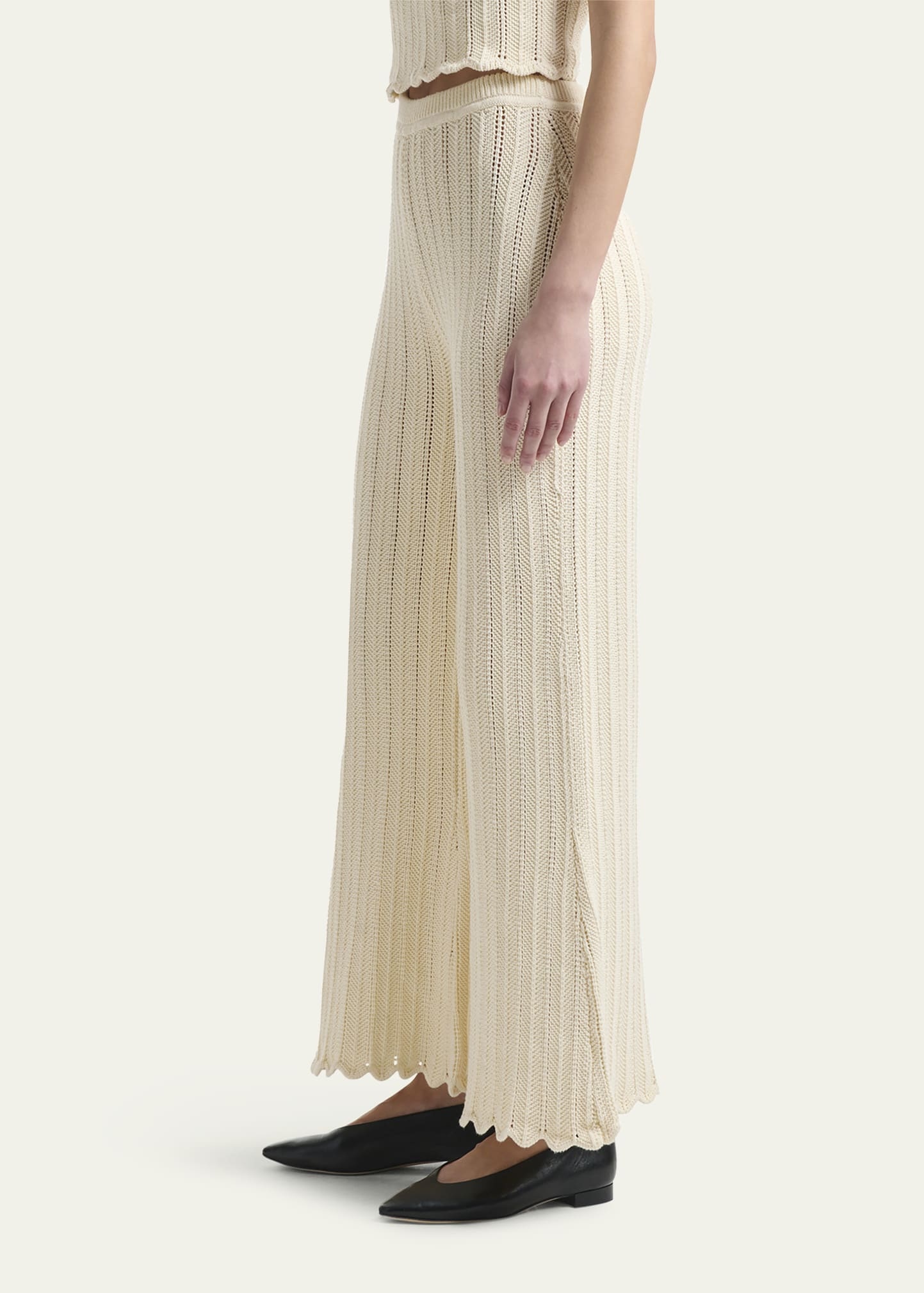 Petey Knit Scalloped Wide-Leg Pants - 4