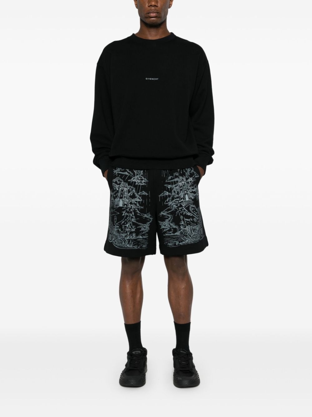 sketch-print cotton track shorts - 2