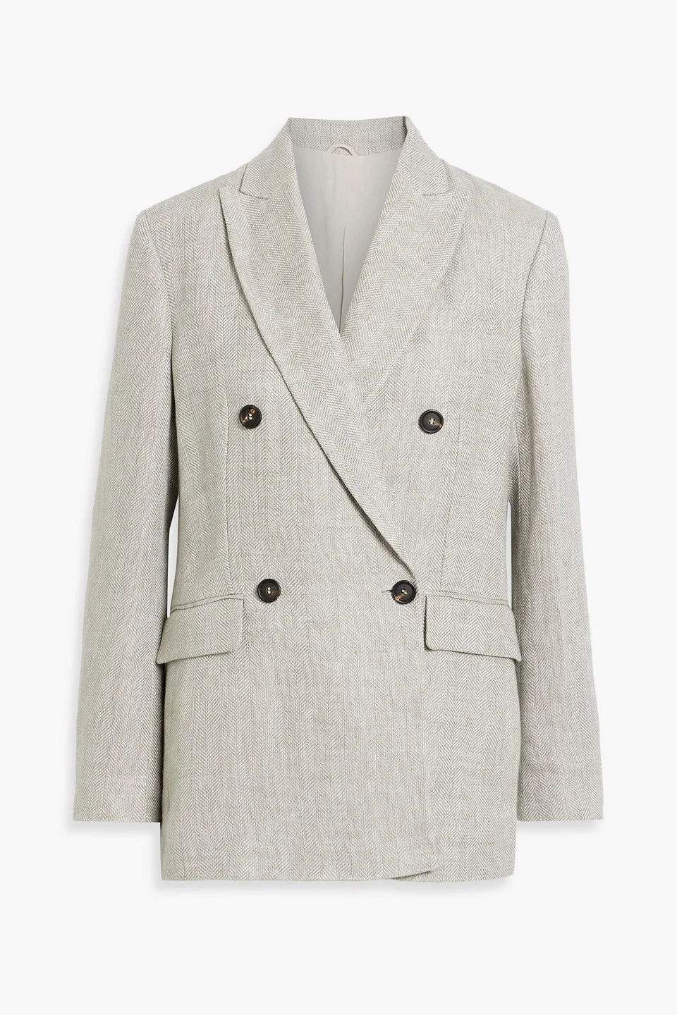 Double-breasted bead-embellished linen-jacquard blazer - 1