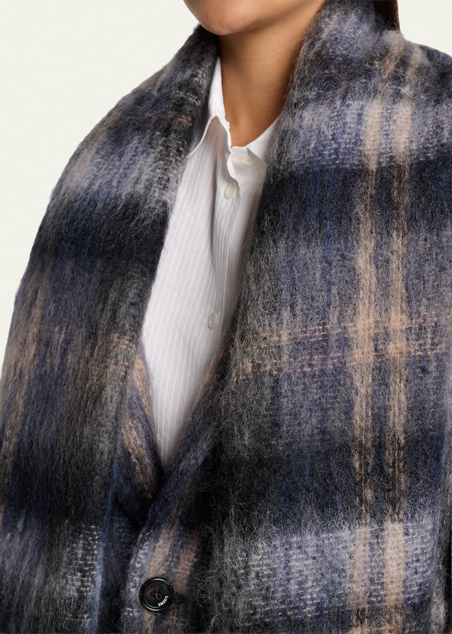 Check Alpaca Fringe Scarf Jacket - 5