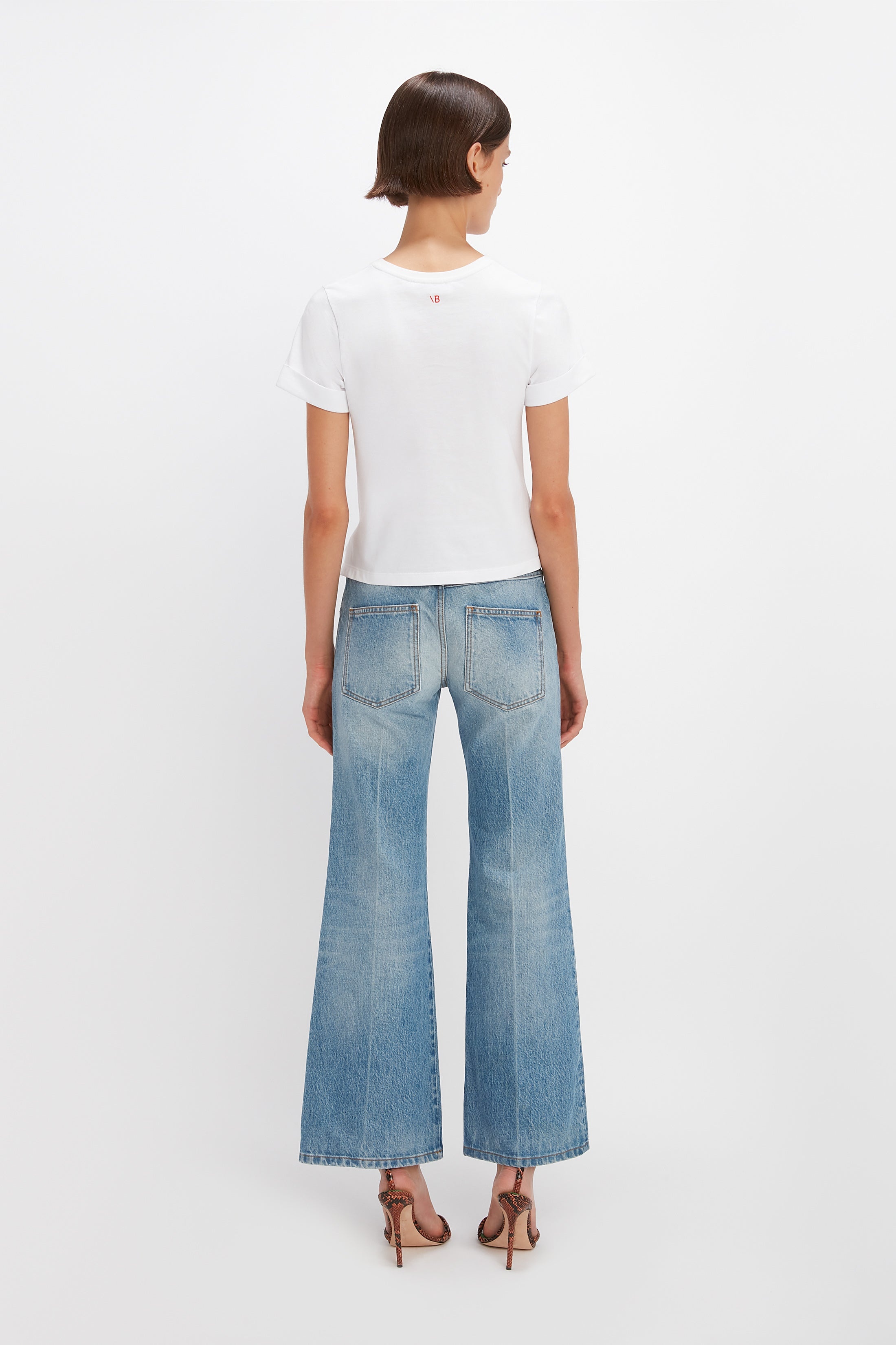 Drape Detail Cropped T-shirt in White - 3