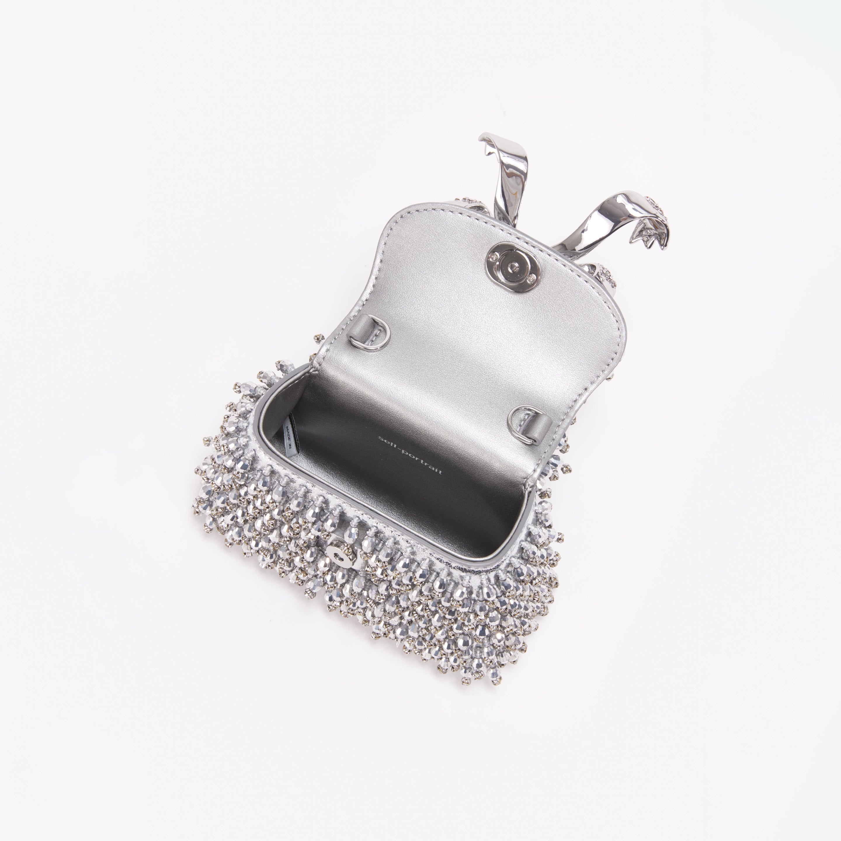 Silver Embellished Micro Bow Bag - 5