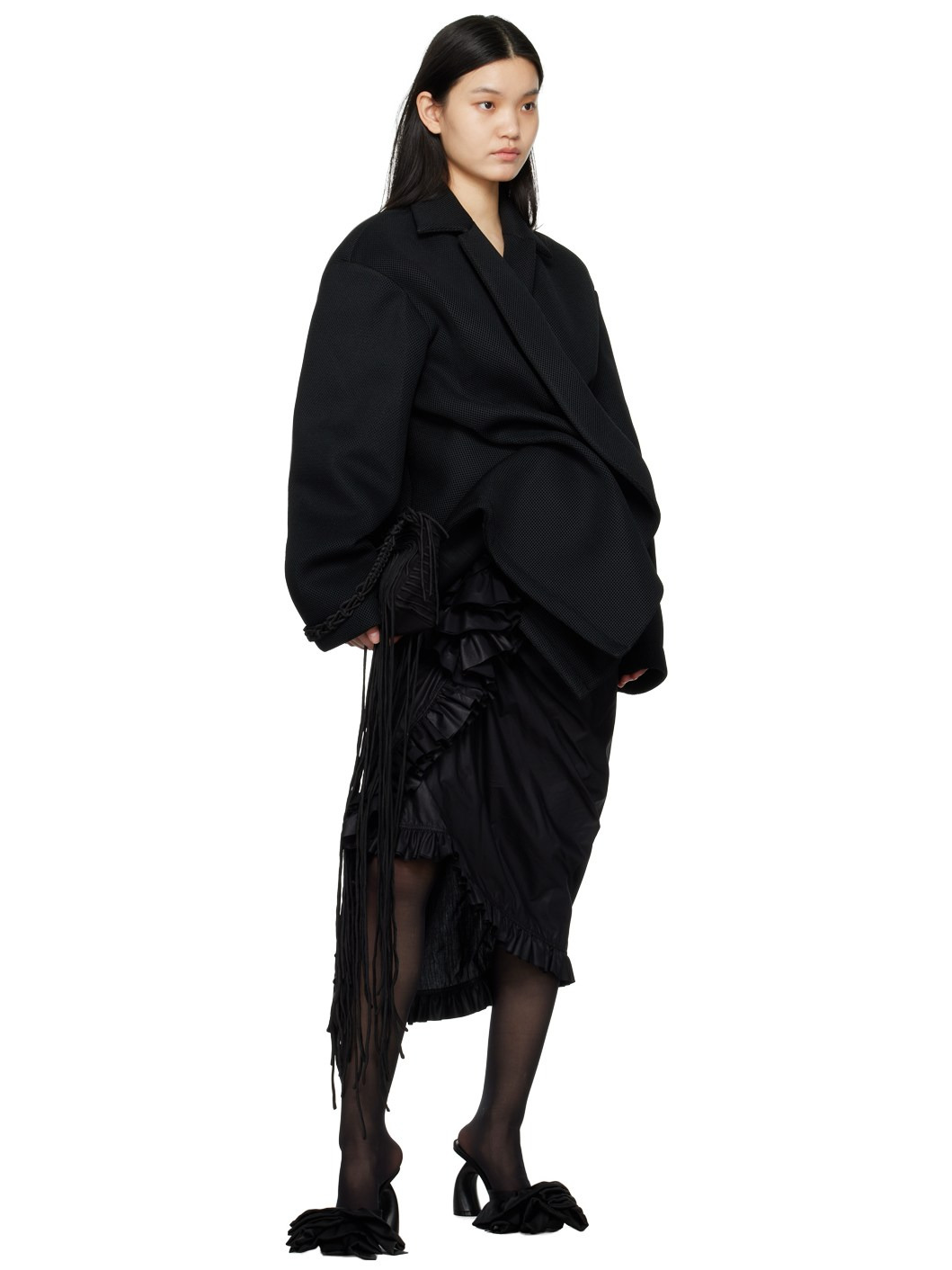 Black Ruffled Mules - 5