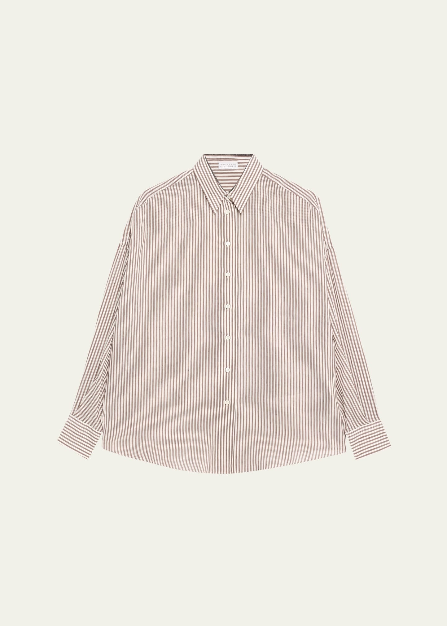Stripe Button Down Linen Shirt with Piping Collar - 1