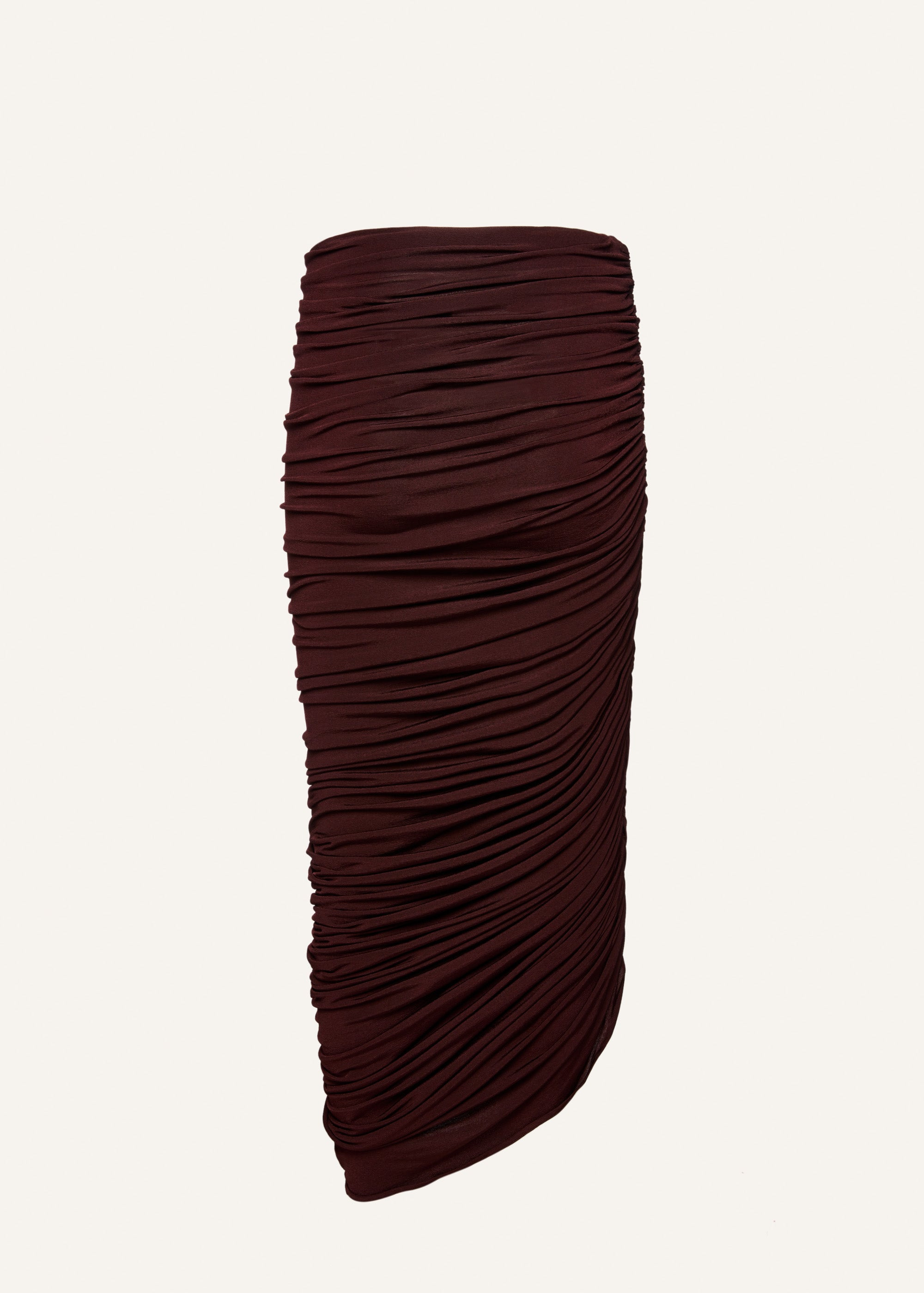 Asymmetrical draped midi skirt in bordeaux - 2