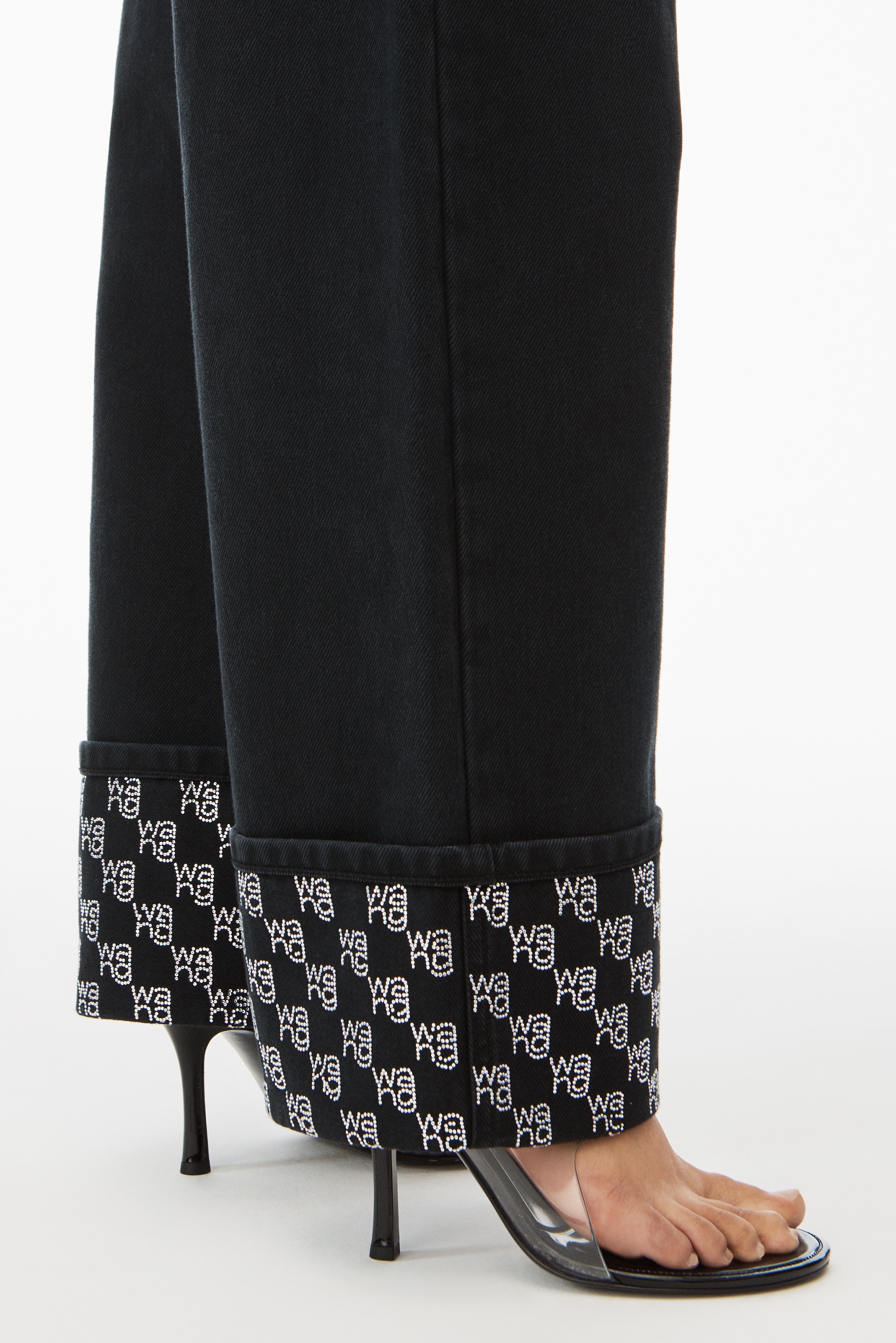 crystal hotfix cuff straight jean in denim - 6