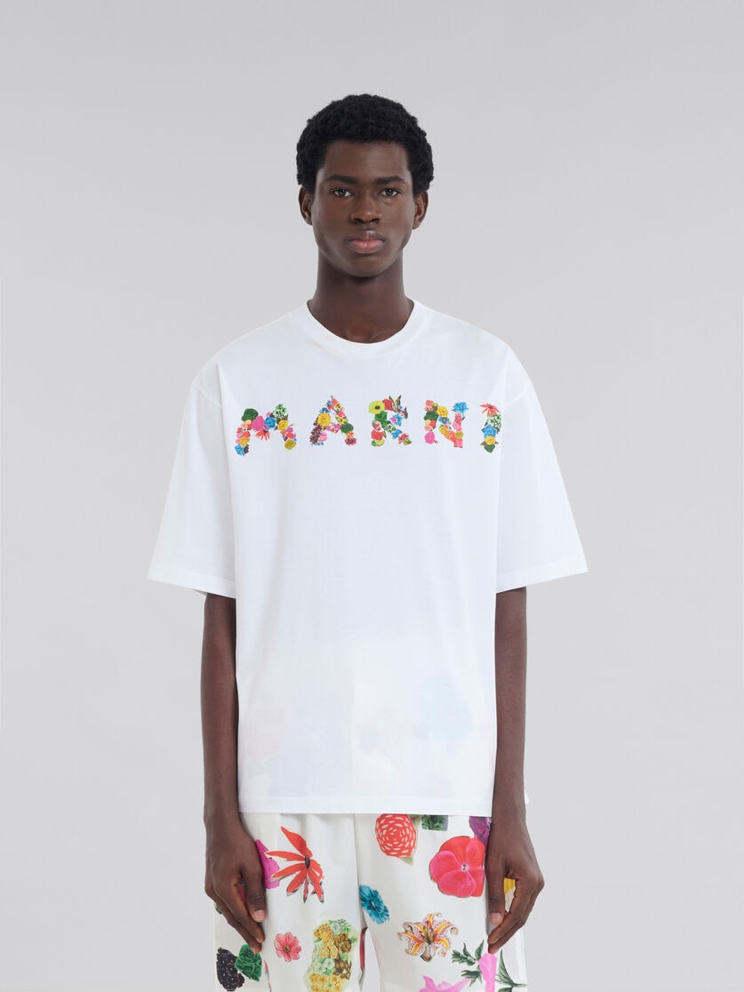 WHITE COTTON T-SHIRT WITH BOUQUET MARNI LOGO - 2