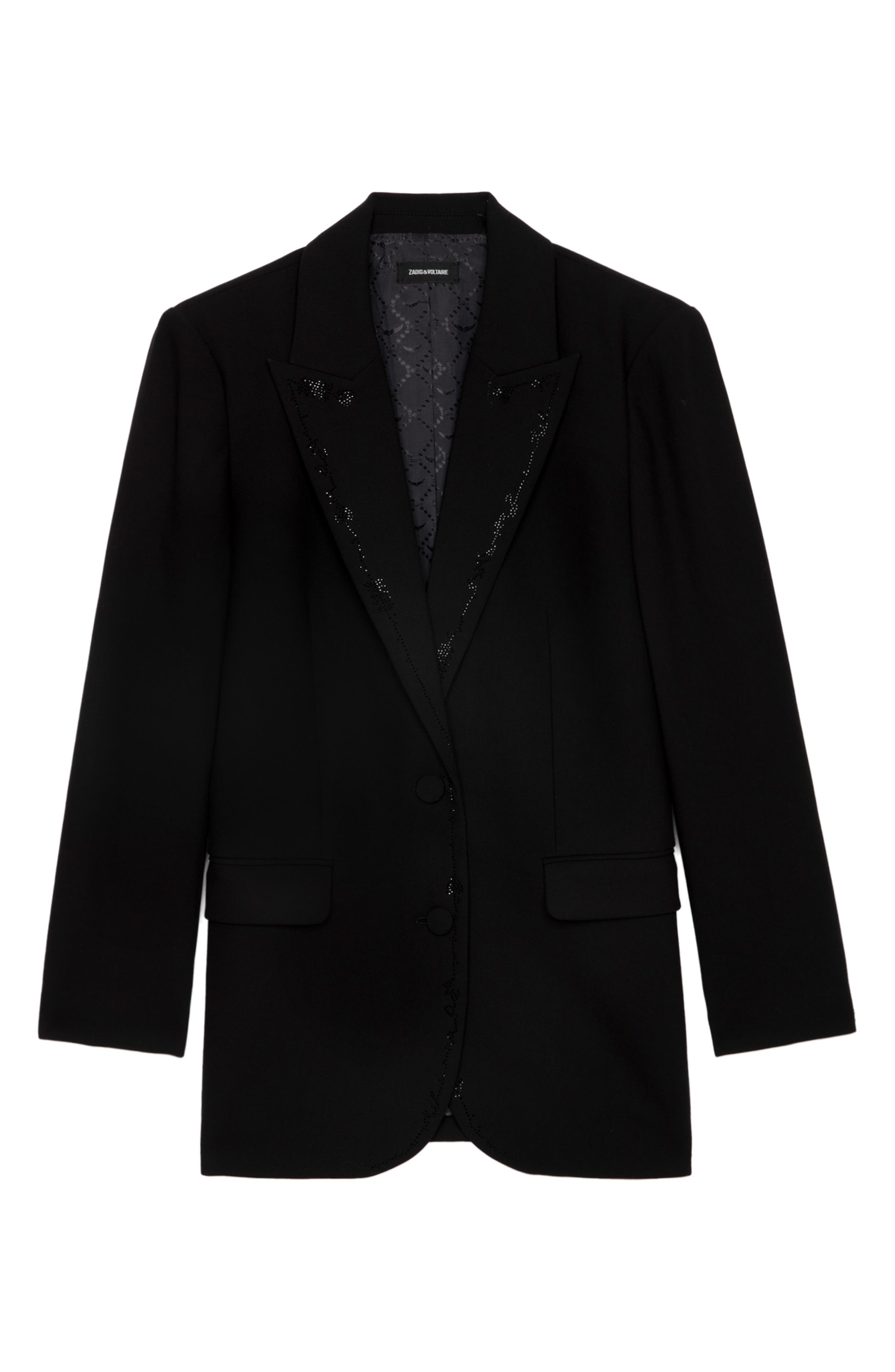 Zadig & Voltaire Viva Crystal Embellished Single Breasted Stretch Crepe Blazer in Black at Nordstrom - 5