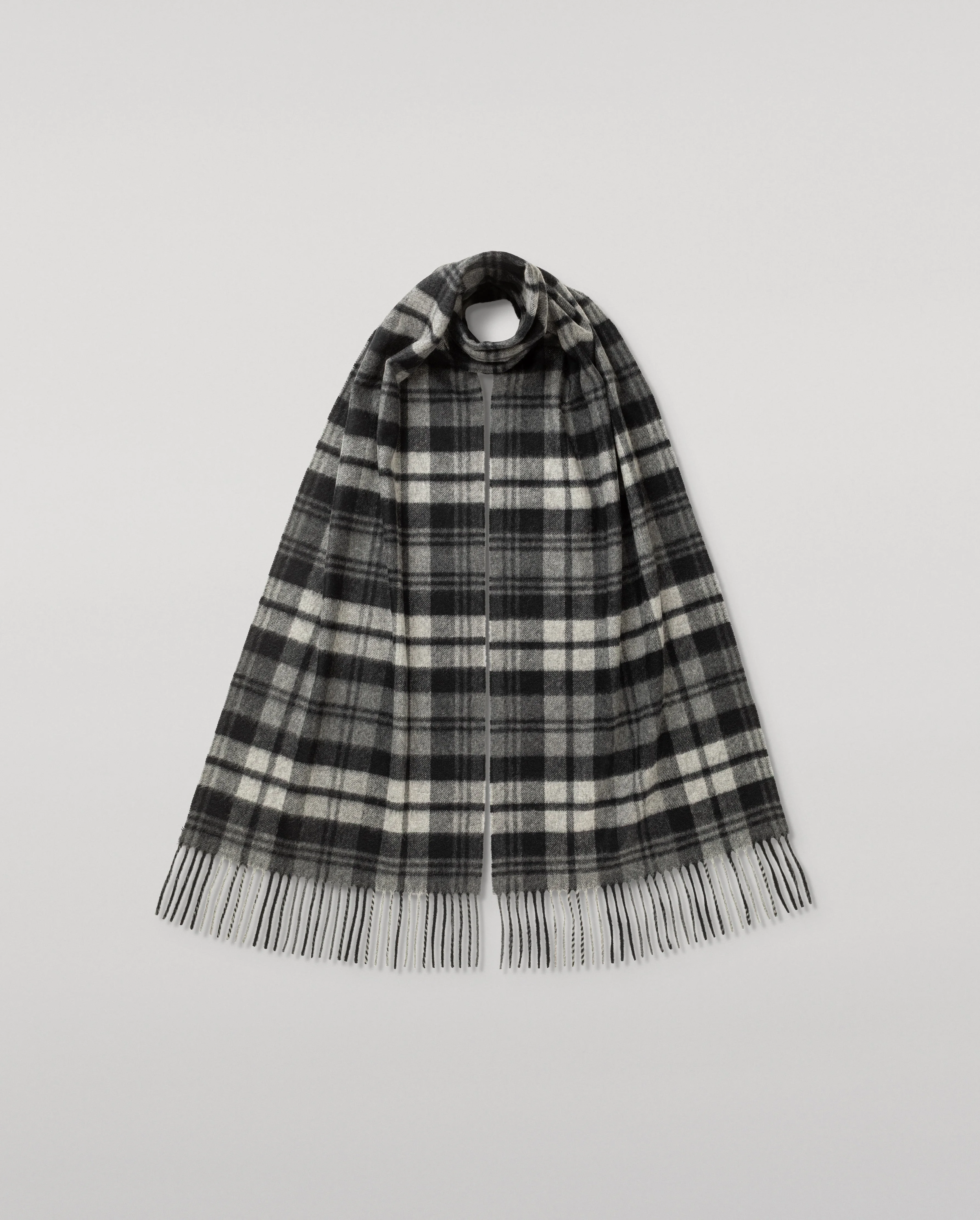 Wide Grey Dress Stewart Tartan Cashmere Scarf - 1