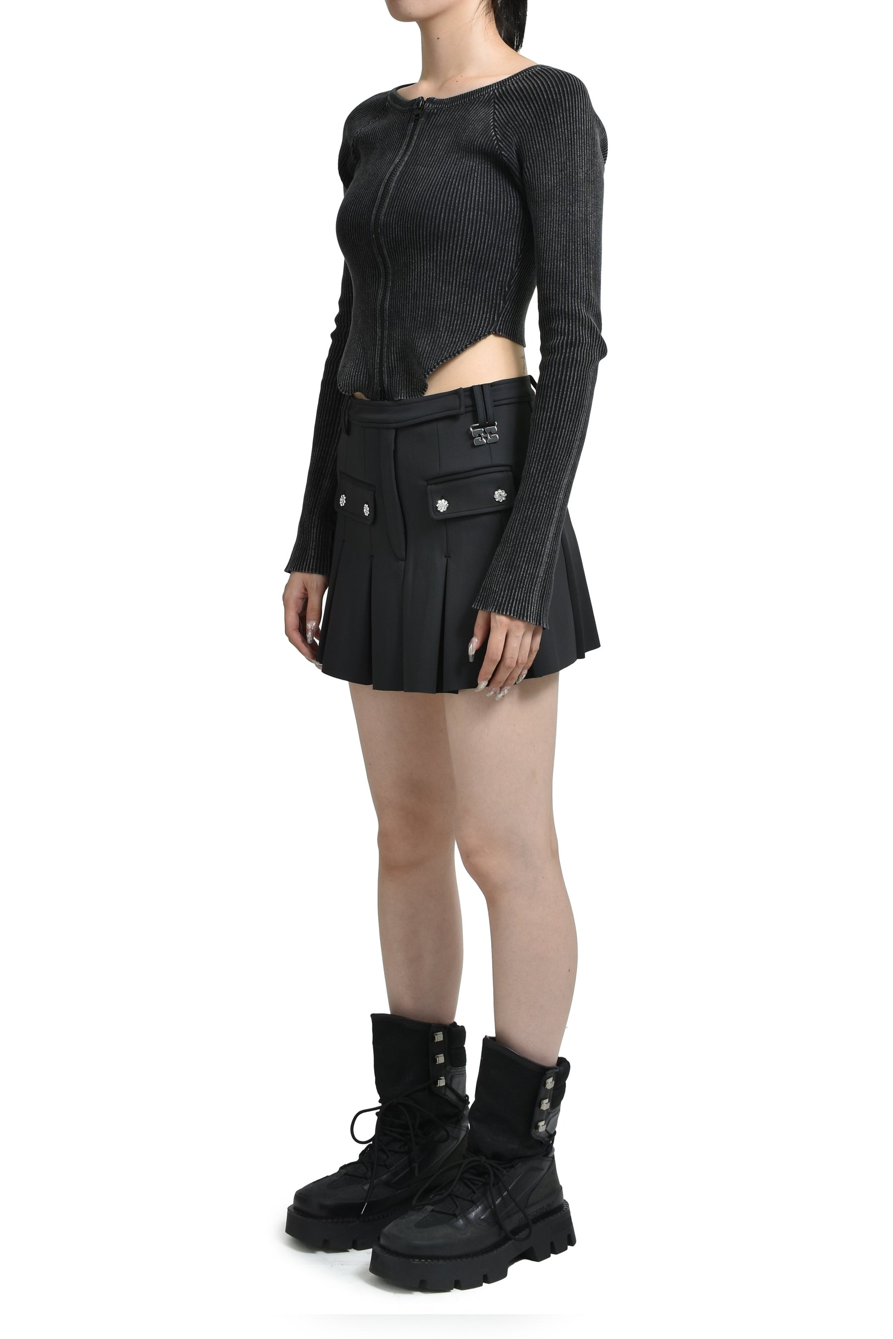 SCUBA NEOPRENE PLEATED MINI SKIRT / PHANTOM - 4
