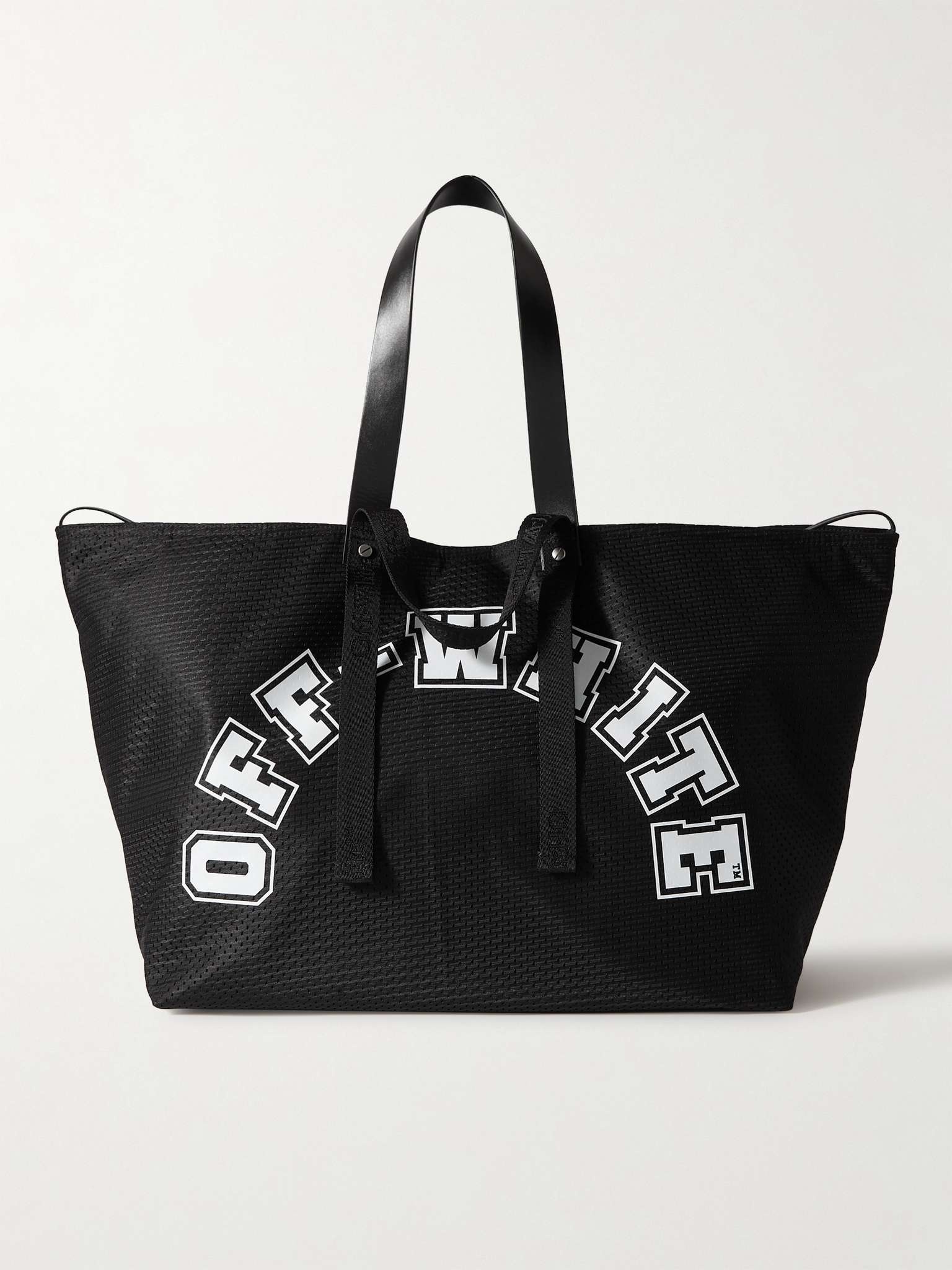 Leather and Webbing-Trimmed Printed Mesh Tote - 1