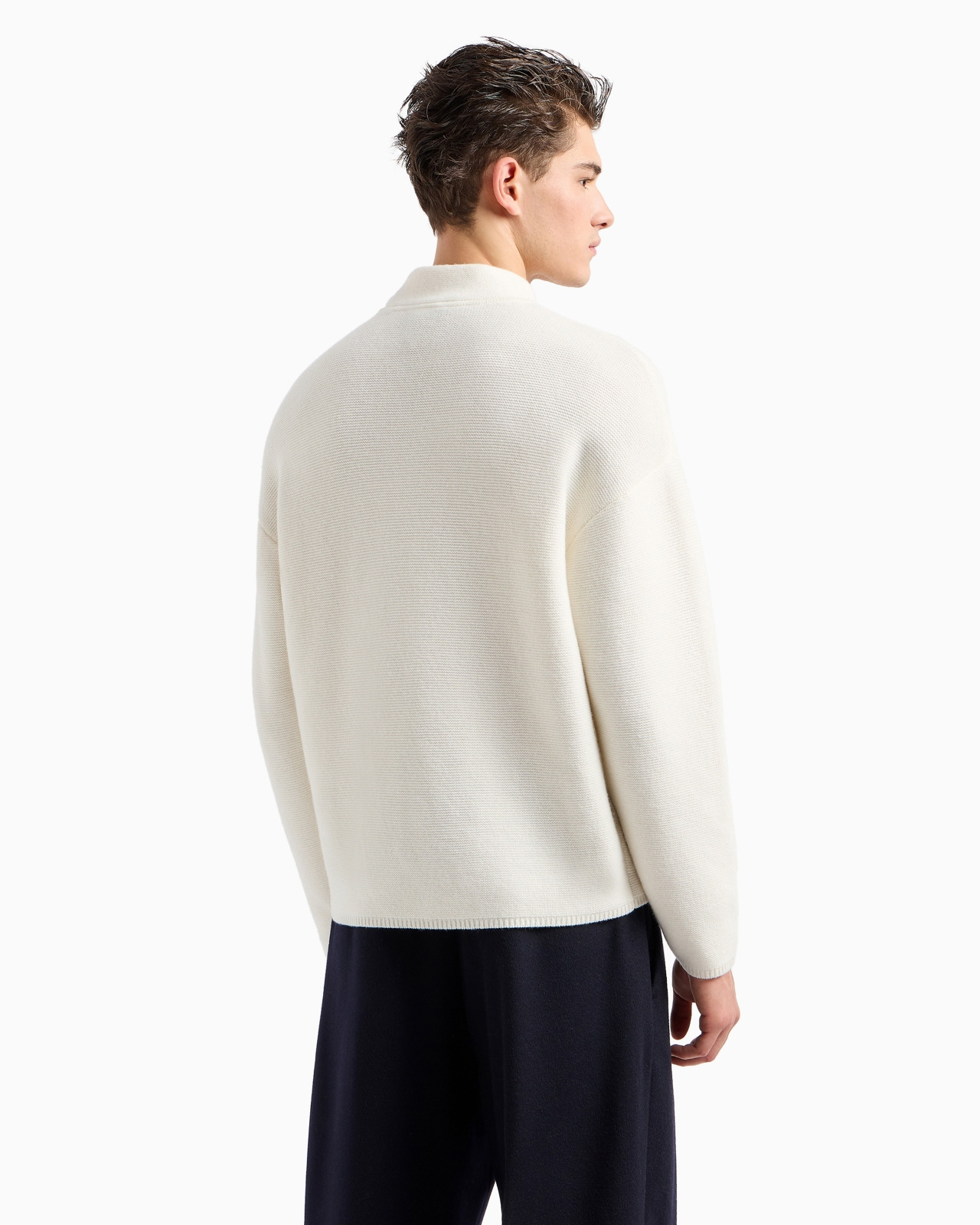 Mock-neck jumper in virgin wool with a micro-textured weave - 3