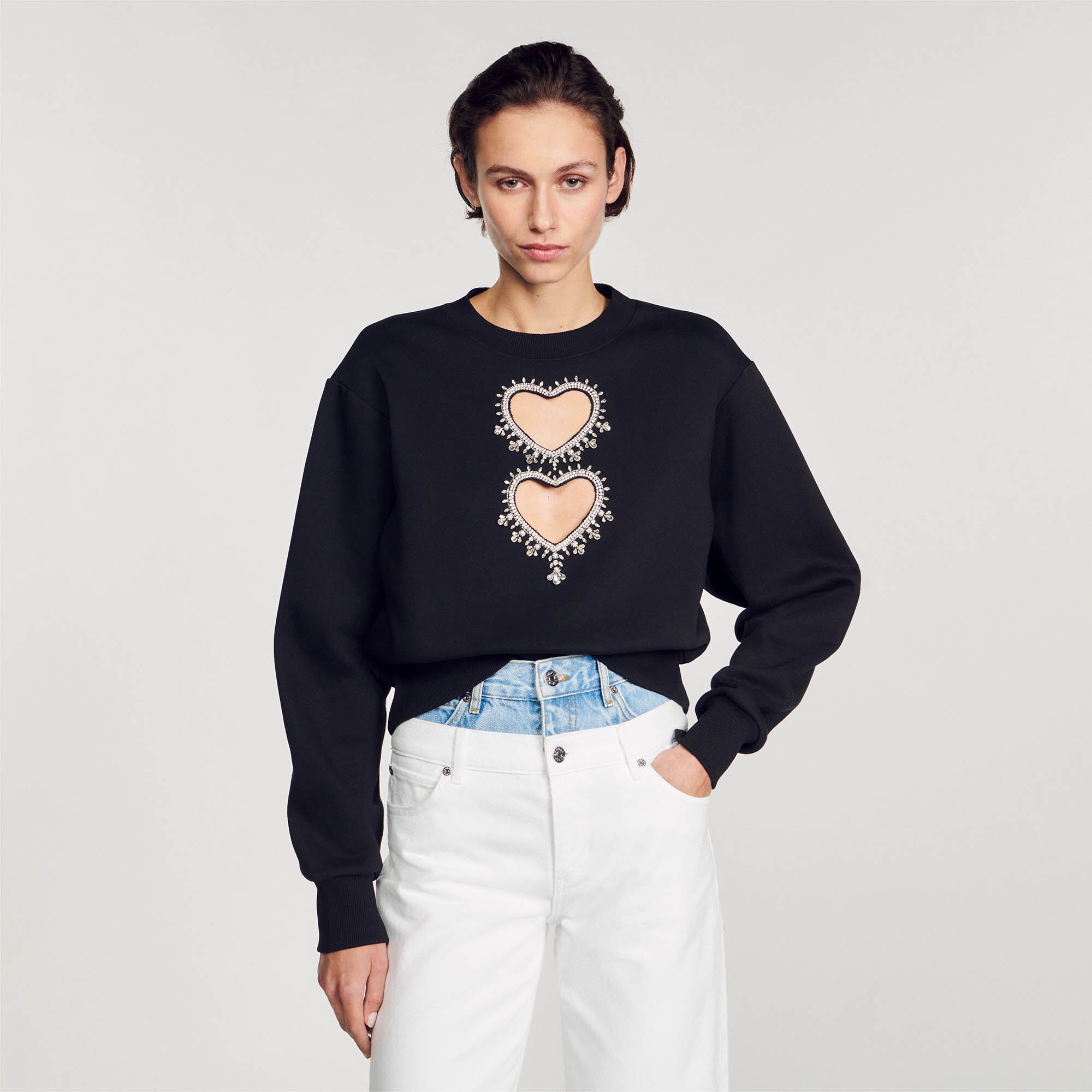 SWEATSHIRT WITH RHINESTONE HEARTS - 5