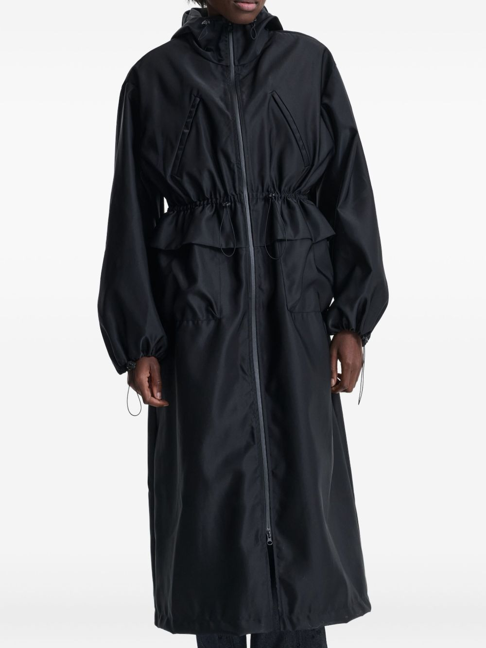 hooded drawstring parka coat - 2