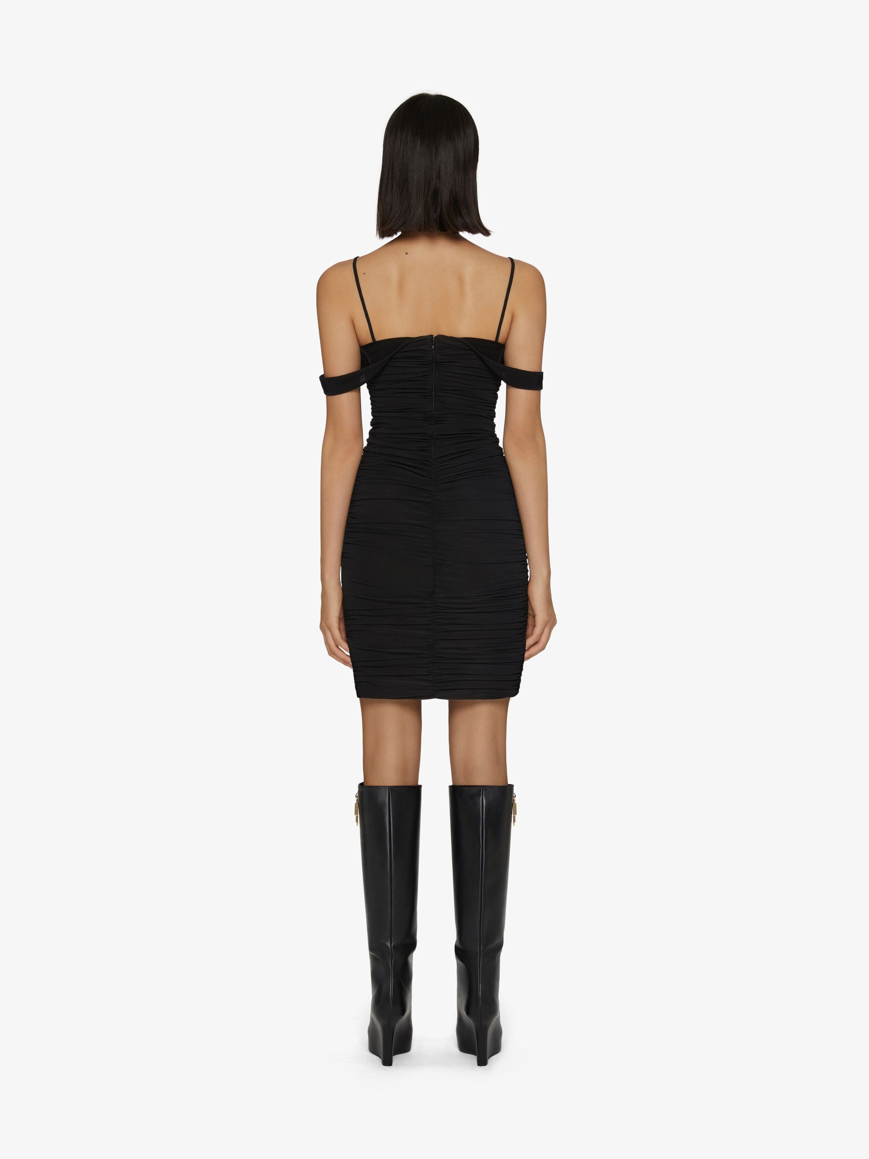 RUCHED OFF-SHOULDER DRESS WITH TANK TOP STRAPS - 4