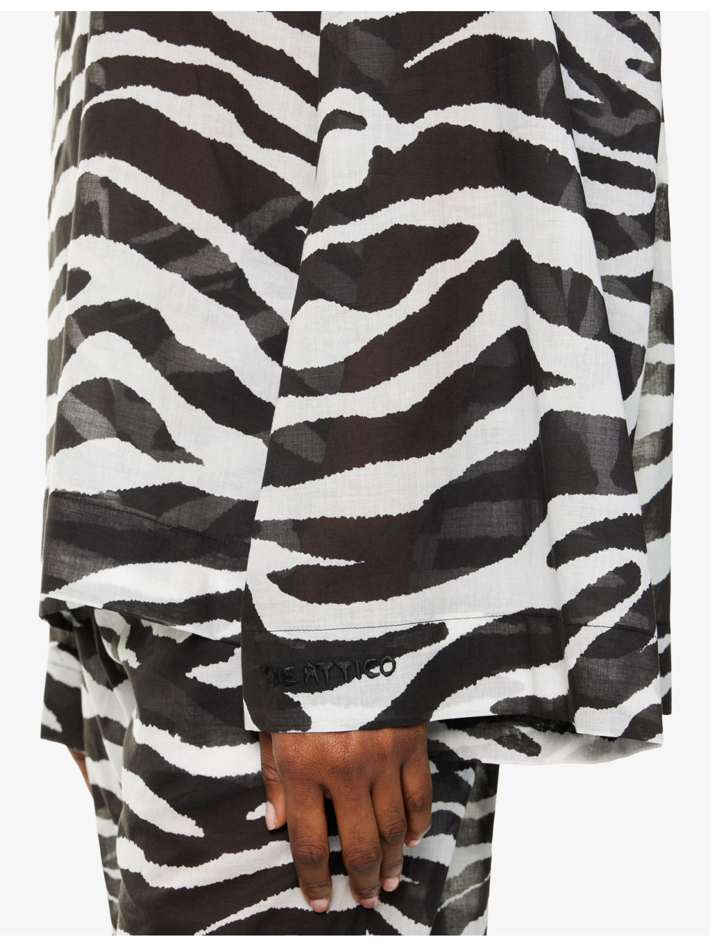 Zebra Plunge-V-Neck Cotton-Poplin Blouse - 6