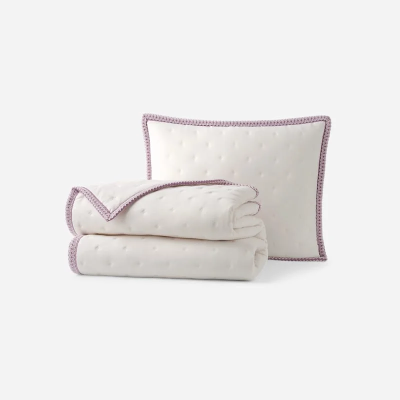 Devon UGG®braid Quilt Set T/TXL Polyester Bedding in Snow/Dusty Orchid - 1