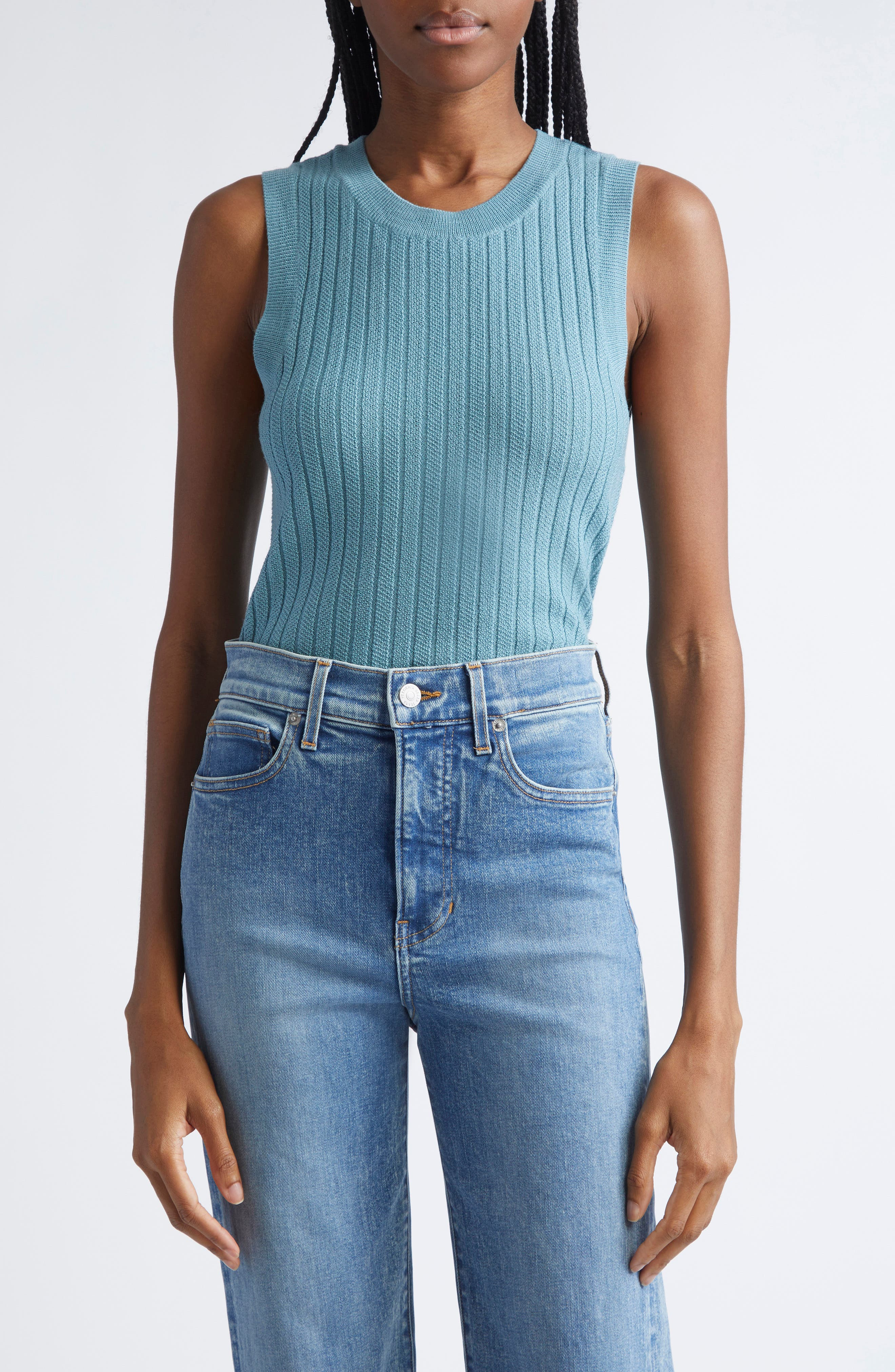 Veronica Beard Jerrel Rib Merino Wool Tank in Lake Mist at Nordstrom - 1