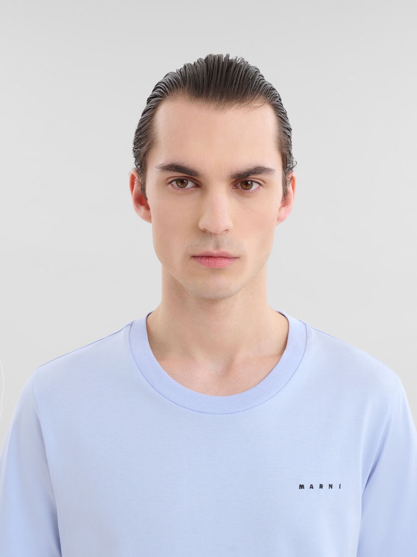 LIGHT BLUE ORGANIC COTTON T-SHIRT WITH MINI MARNI LOGO - 4