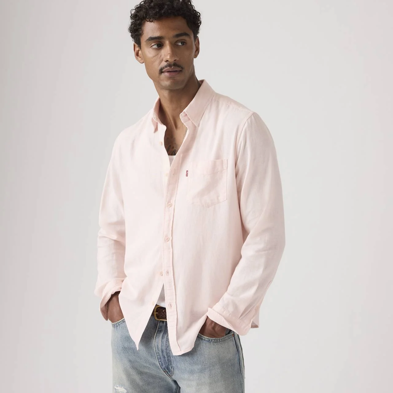 SUNSET ONE POCKET STANDARD FIT COTTON LINEN SHIRT - 1